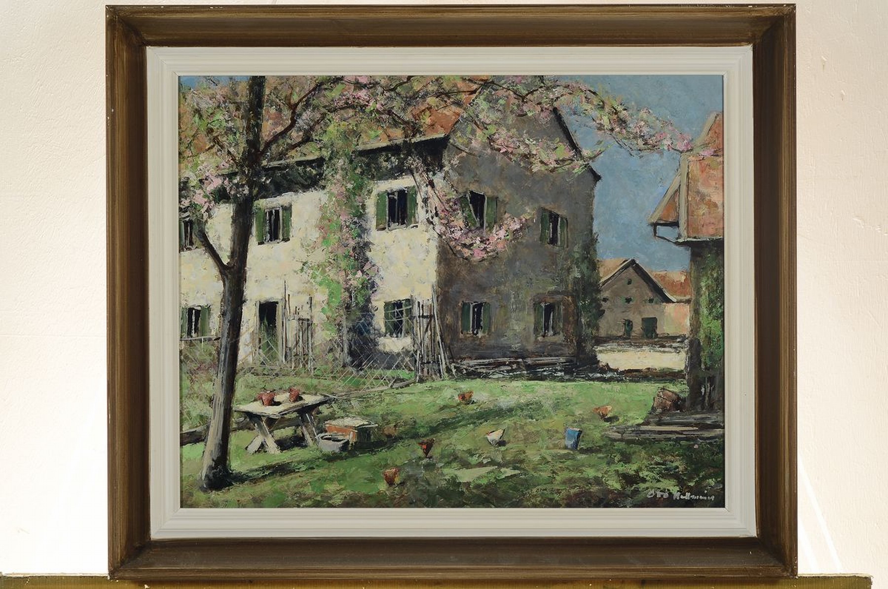 Detail k: Otto Hellmeier, 1908-1996 Weilheim, 2 Arbeiten in Öl/Hartfaser, beide rechts unten signiert und auf der Rückseite betitelt, 1) Baumblüte ...