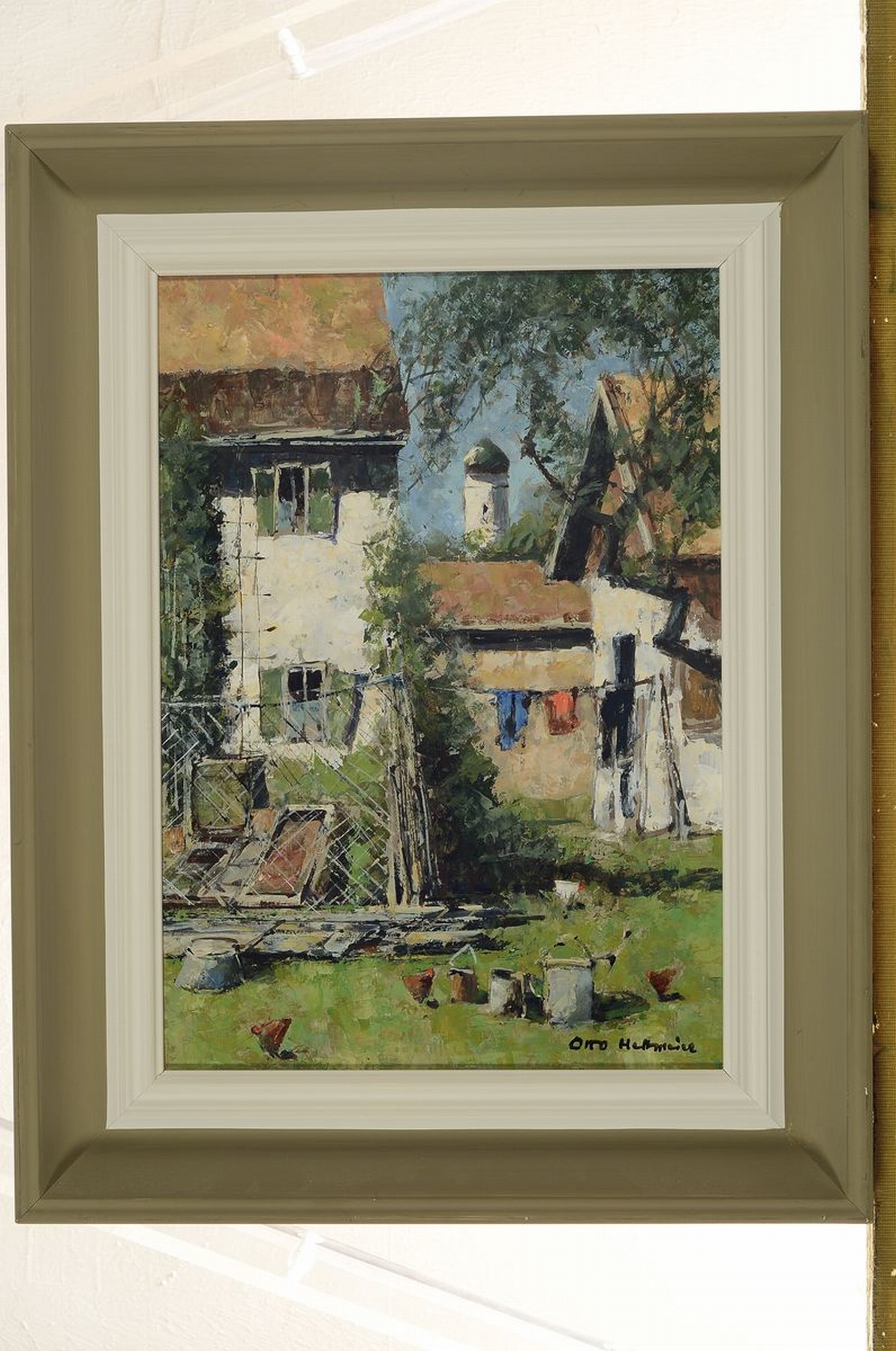 Detail m: Otto Hellmeier, 1908-1996 Weilheim, 2 Arbeiten in Öl/Hartfaser, beide rechts unten signiert und auf der Rückseite betitelt, 1) Baumblüte ...