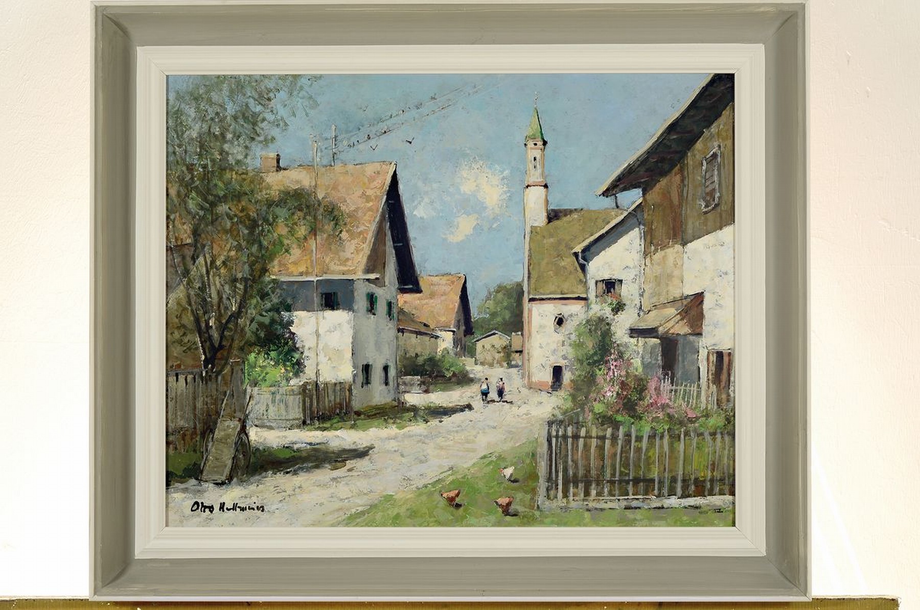 Detail k: Otto Hellmeier, 1908-1996 Weilheim, Dorfstraße Raisting-Sölb, rückseitig so betitelt, Öl/Hartfaser , links unten signiert, ca. 40x50cm, R. ca. ...