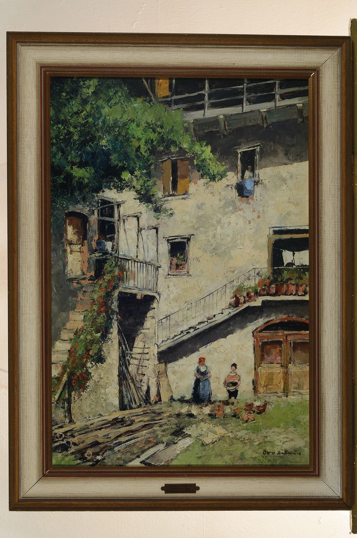 Detail k: Otto Hellmeier, 1908-1996 Weilheim, Tiroler Hinterhof, rückseitig so betitelt, Öl/Hartfaser, rechts unten signiert, ca. 60x40cm, R. ca. 70x50cm