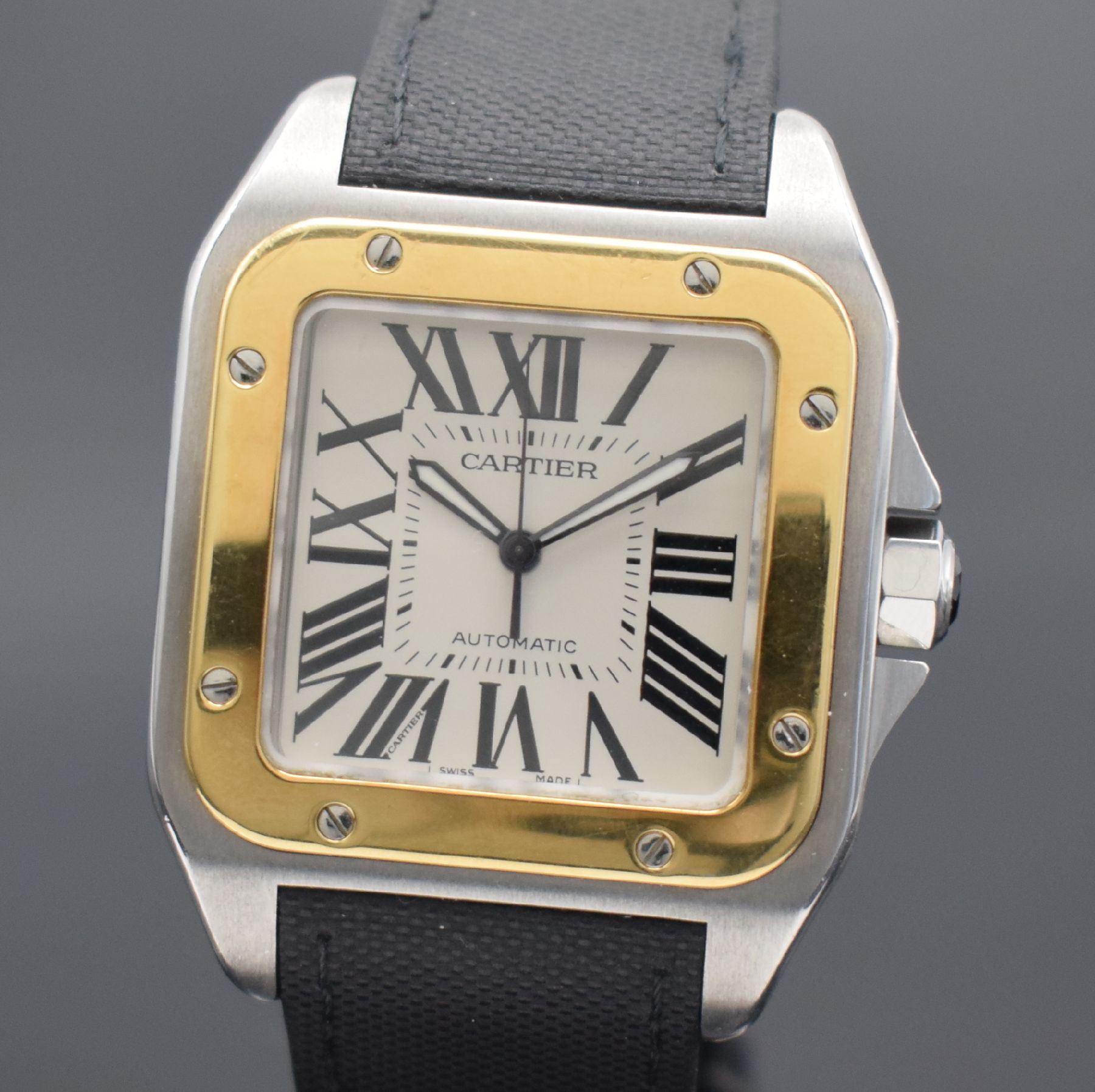 Detail a: CARTIER Santos 100 XL große Herrenarmbanduhr, Schweiz verk. lt. beil. Pap. 10/2005, Automatik, Ref. W20072X7, massives Geh. in Edelstahl/Gold komb. ...
