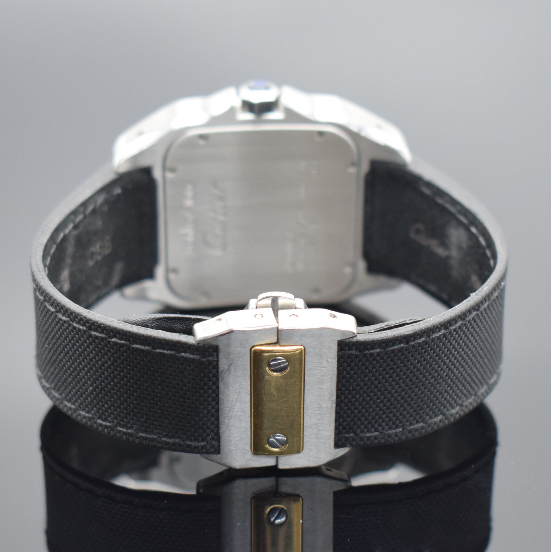 Detail c: CARTIER Santos 100 XL große Herrenarmbanduhr, Schweiz verk. lt. beil. Pap. 10/2005, Automatik, Ref. W20072X7, massives Geh. in Edelstahl/Gold komb. ...