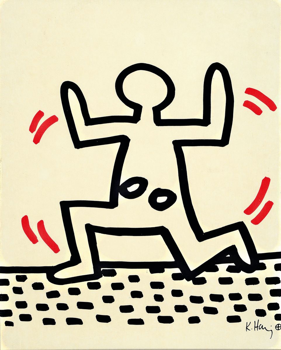 Detail a: Keith Haring, 1958-1990, 4 Serigraphien in schwarz und rot von 1982, alle drucksigniert, je ca. 29x22cm, u.Gl., R. ca. 30x23cm