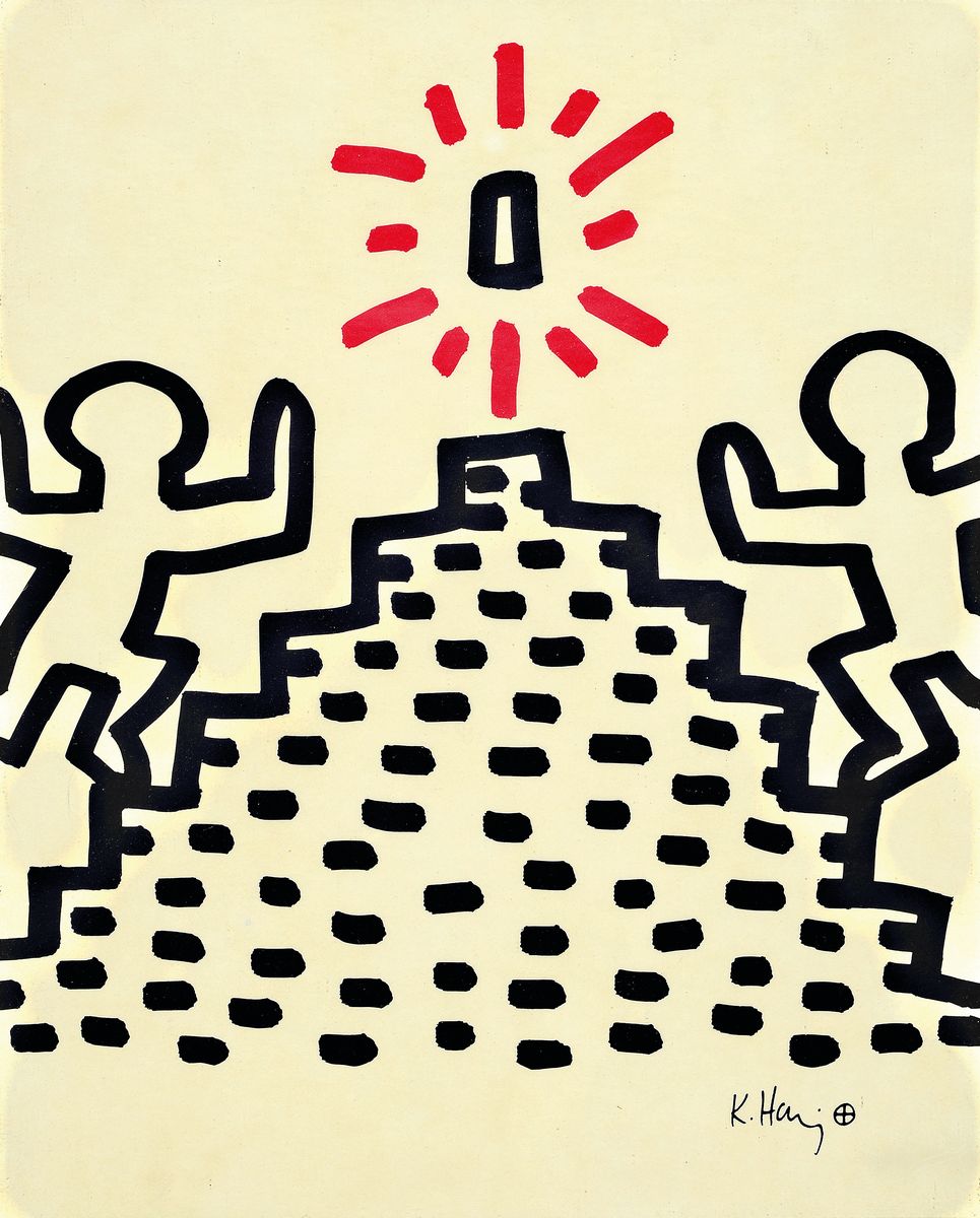 Detail b: Keith Haring, 1958-1990, 4 Serigraphien in schwarz und rot von 1982, alle drucksigniert, je ca. 29x22cm, u.Gl., R. ca. 30x23cm
