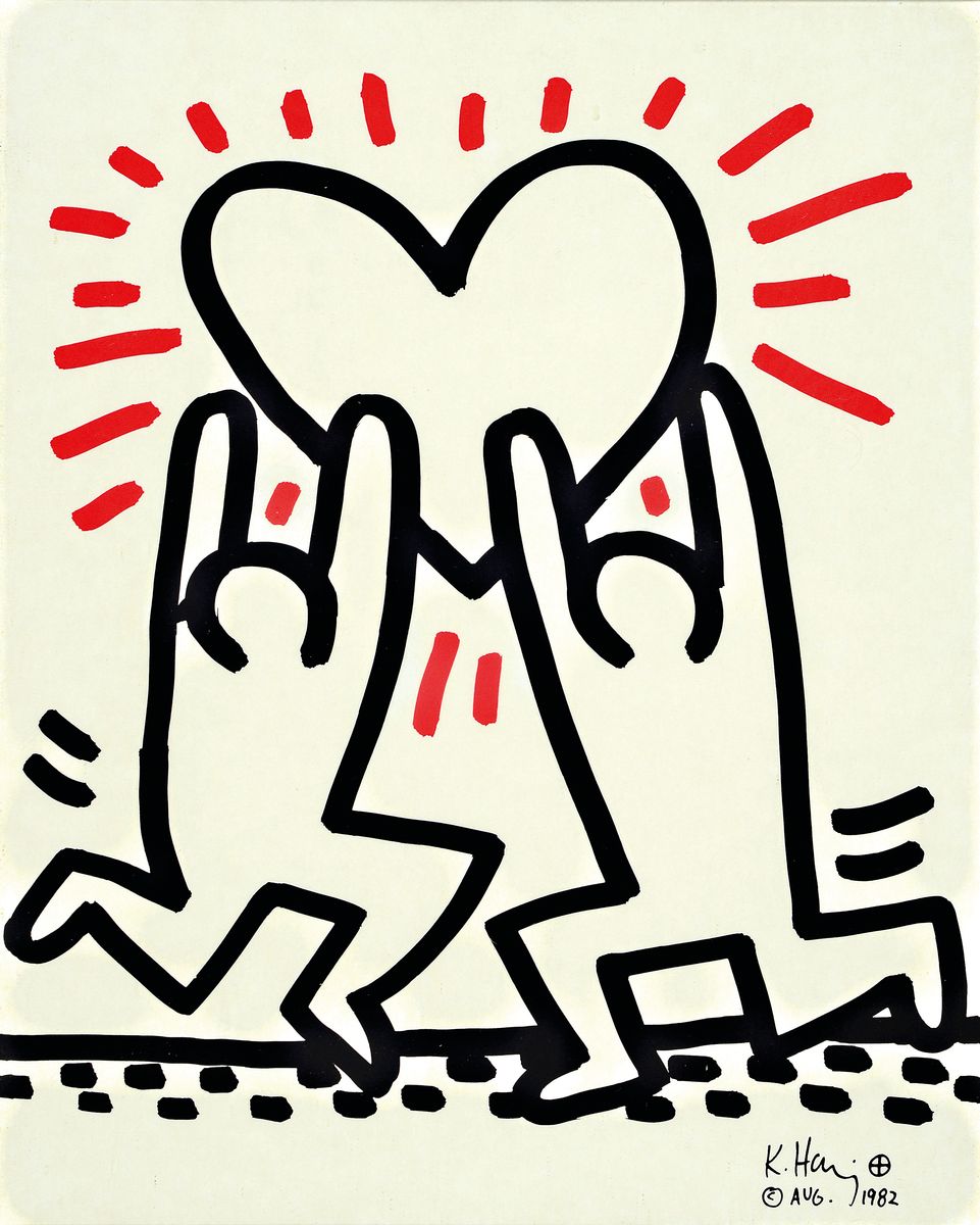 Detail c: Keith Haring, 1958-1990, 4 Serigraphien in schwarz und rot von 1982, alle drucksigniert, je ca. 29x22cm, u.Gl., R. ca. 30x23cm