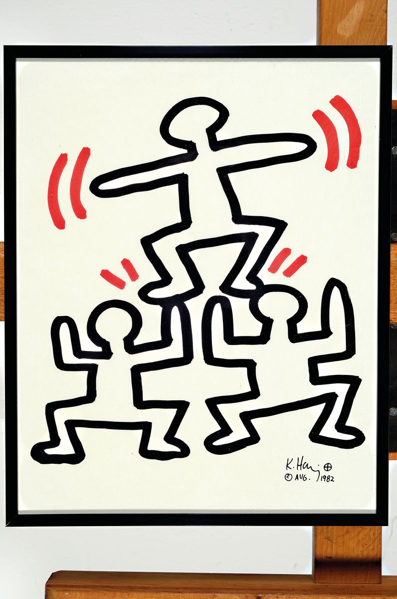 Detail k: Keith Haring, 1958-1990, 4 Serigraphien in schwarz und rot von 1982, alle drucksigniert, je ca. 29x22cm, u.Gl., R. ca. 30x23cm
