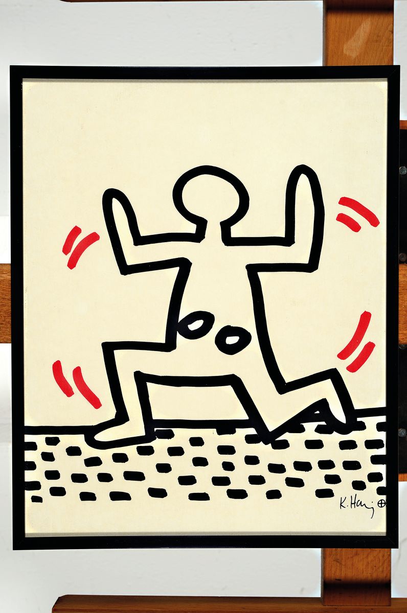 Detail l: Keith Haring, 1958-1990, 4 Serigraphien in schwarz und rot von 1982, alle drucksigniert, je ca. 29x22cm, u.Gl., R. ca. 30x23cm