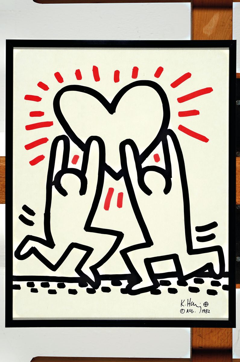Detail n: Keith Haring, 1958-1990, 4 Serigraphien in schwarz und rot von 1982, alle drucksigniert, je ca. 29x22cm, u.Gl., R. ca. 30x23cm