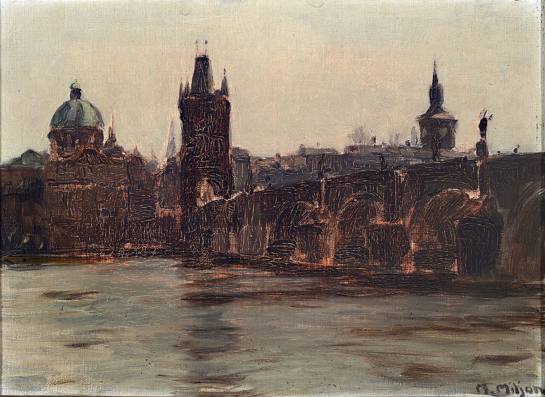 Norbert Miljan, geb. 1944, akademisch ausgebildeter Maler aus Tschechien, Blick auf die Karlsbrücke in Prag, Öl/Lwd, rechts unten signiert, ca. ...