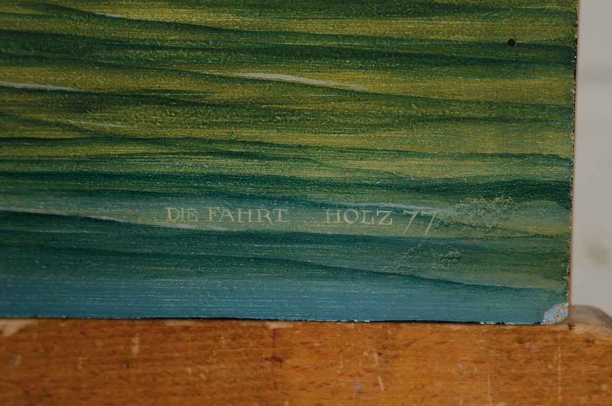 Detail a: Werner Holz, 1948 Grünstadt-1991 Ludwigshafen, Die Fahrt, Öl/Holz, rechts unten signiert, dat. 77 und betitelt, ca. 31x46cm