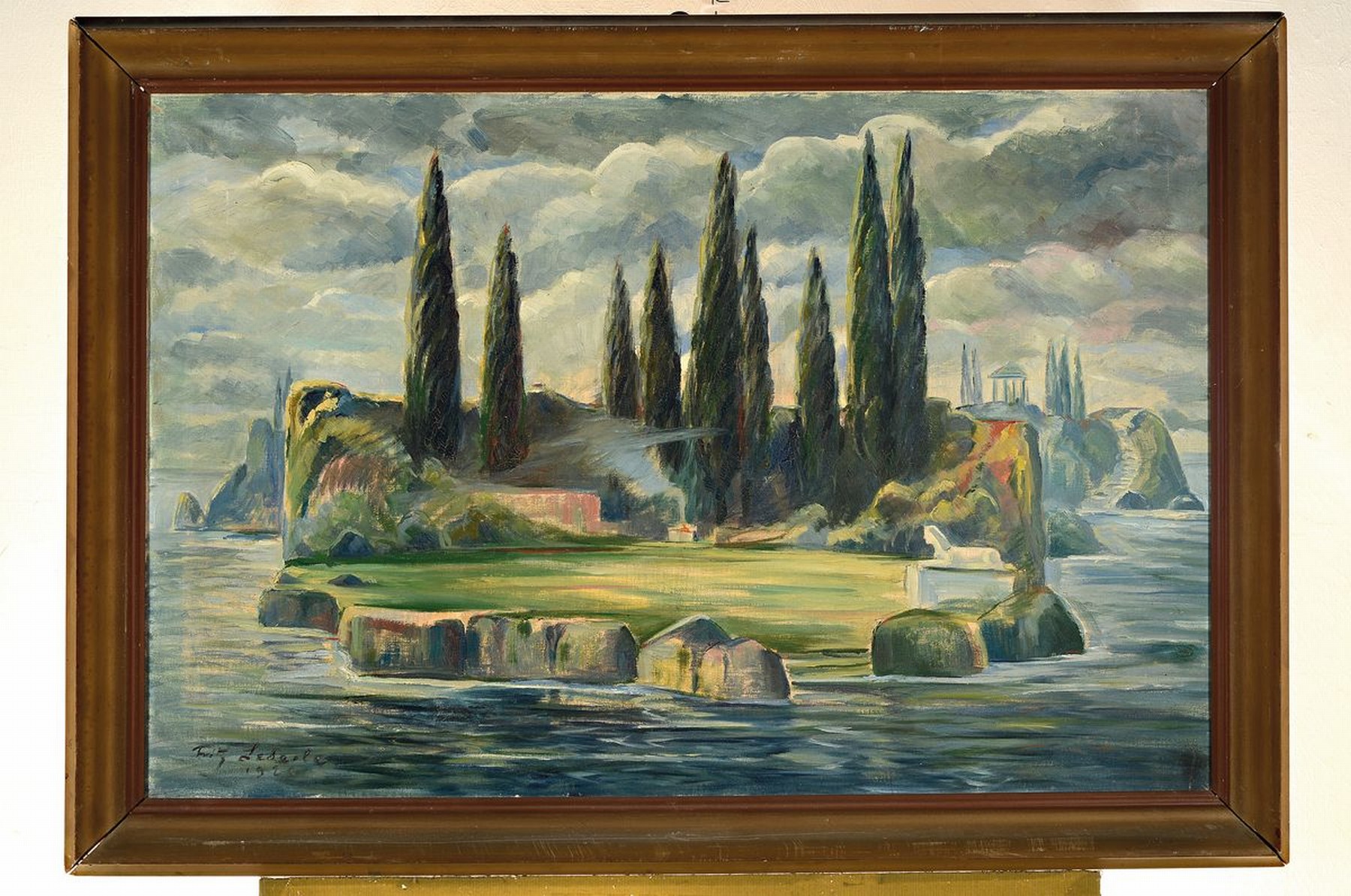 Detail k: Fritz Lederle, 1901-1975 Ludwigshafen, Motiv nach Arnold Böcklin, Öl/Lwd, links unten signiert und dat. 1925, ca. 67x100cm, R. ca. 80x114cm