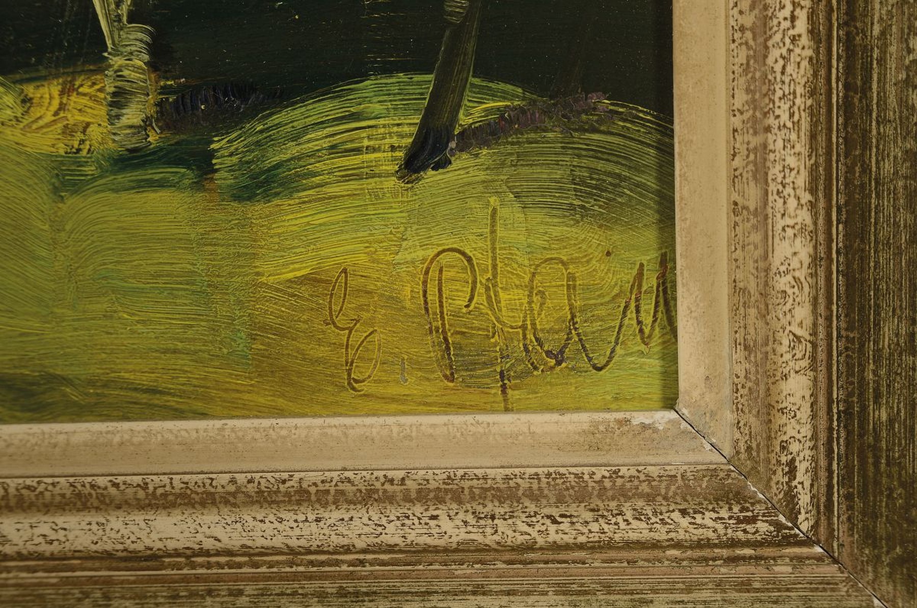 Detail a: Ernst Pfau, 1879 Bad Wimpfen-1965 Bad Dürkheim, Landschaft, Öl/Lwd, rechts unten signiert, rückseitig ebenfalls mit dem selben Motiv bemalt und ...