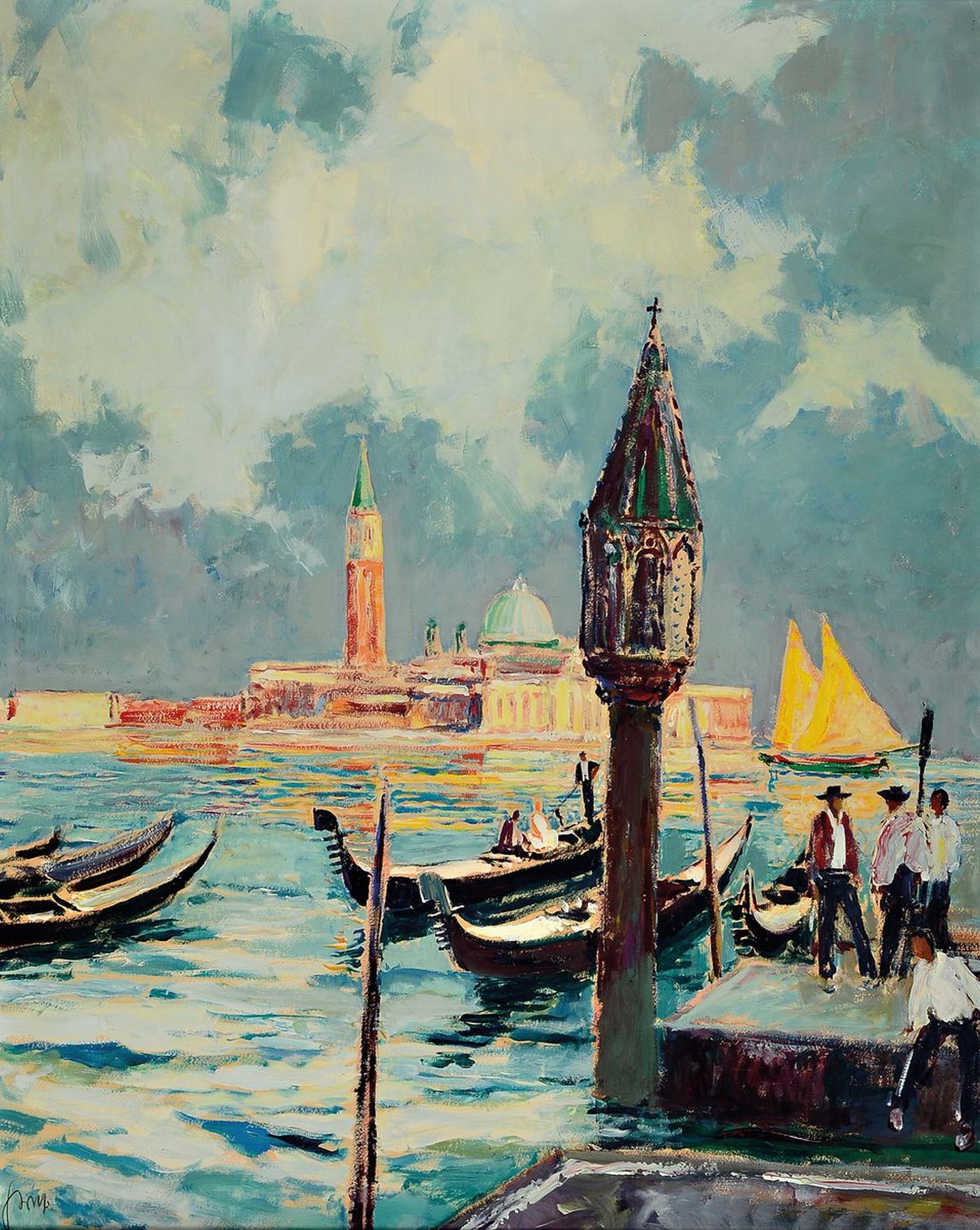 Karl Graf, 1902-1986 Speyer, Ansicht aus Venedig, Öl/Hartfaser, links unten signiert, ca. 85x68cm, R. ca. 101x84cm