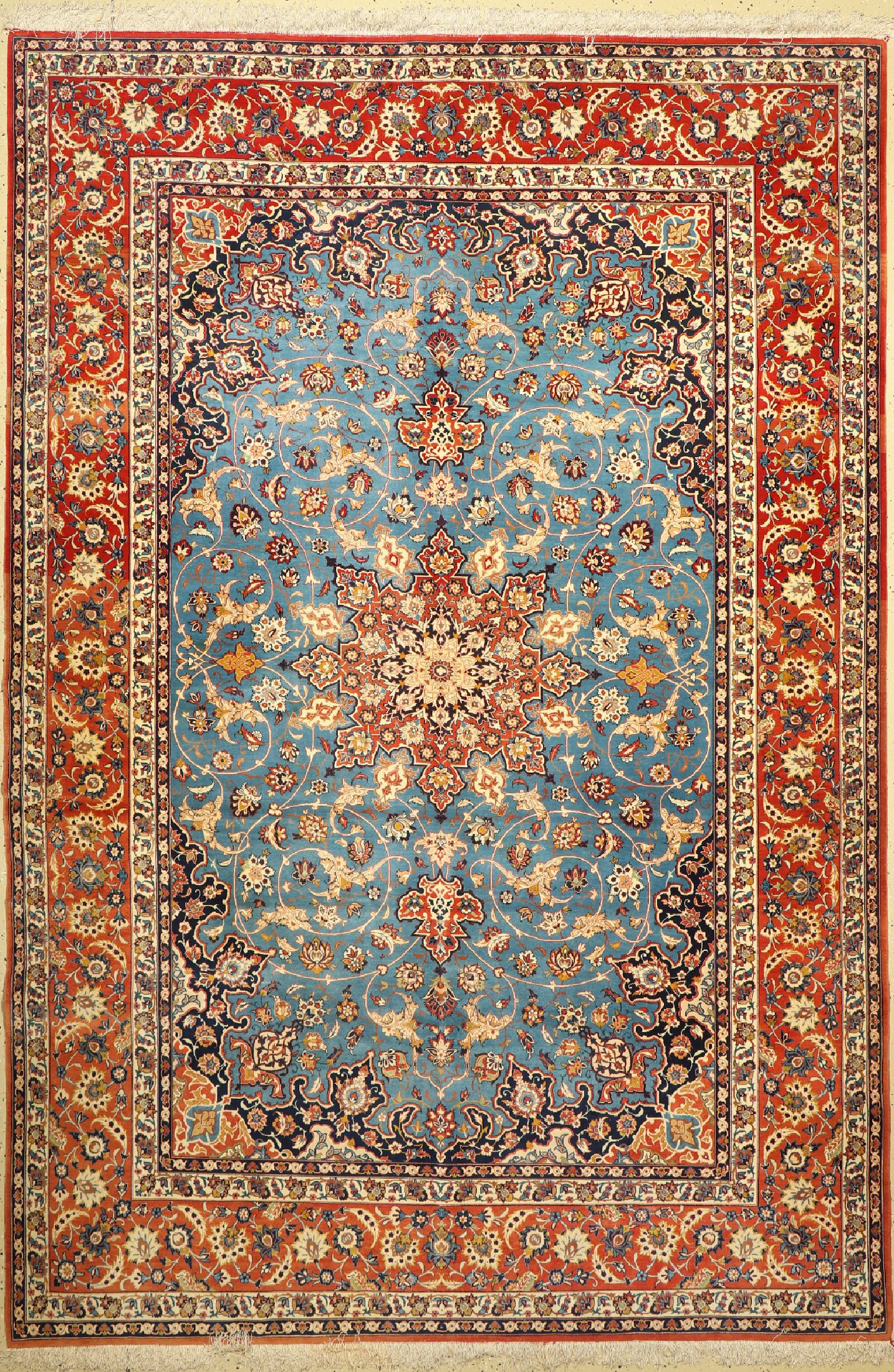 Esfahan fein, Persien, um 1960, Korkwolle auf Seide, ca. 300 x 204 cm, ca. 1,0 Mio. Kn/qm, EHZ: 2 (Abrasch)