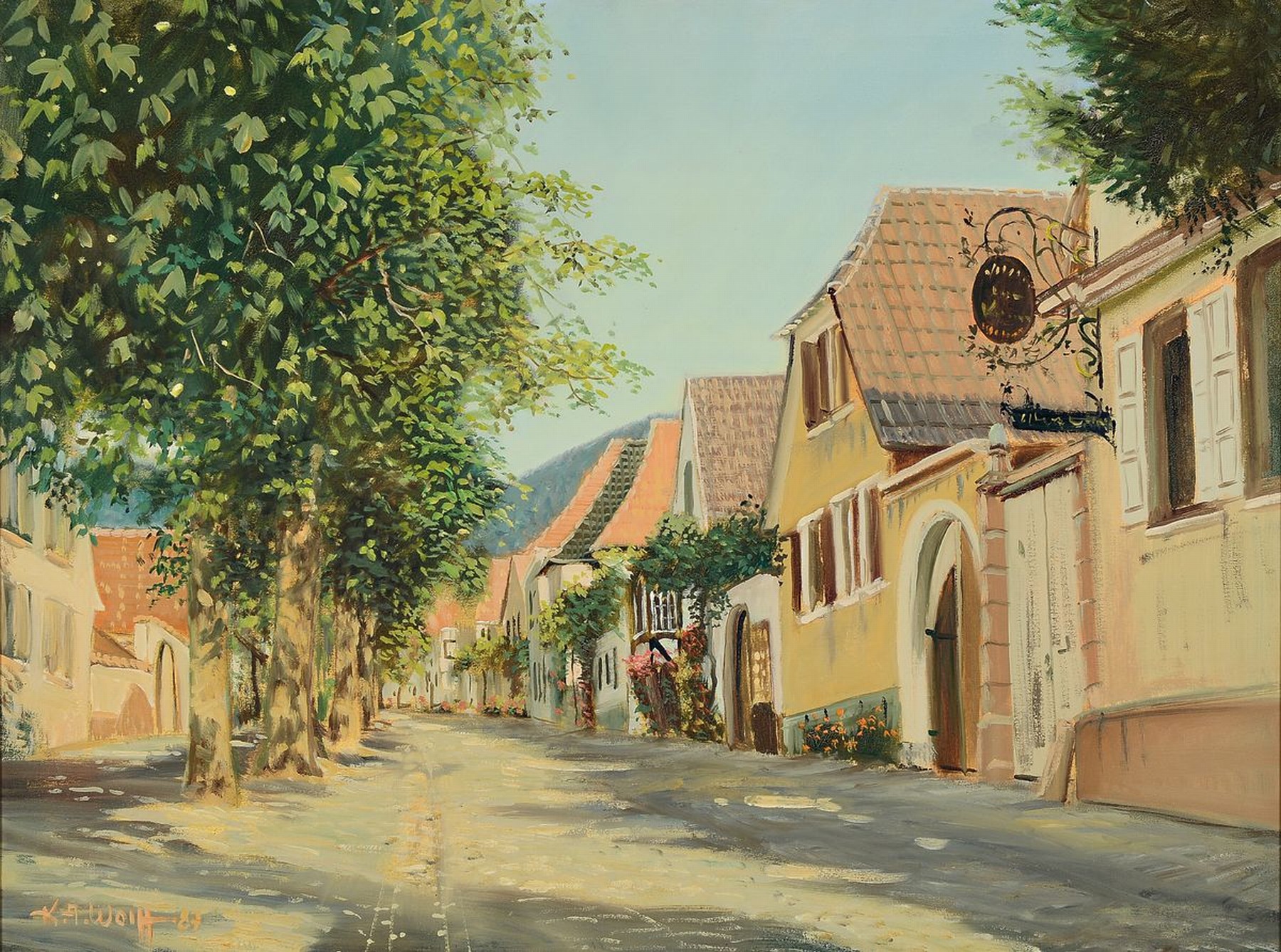 Karl August Wolff, geb. 1938 Ludwigshafen/Rh. , lebt und arbeitet in Offenbach a.d. Queich, hier: Rhodt unter Rietburg, rückseitig auf Rahmen bez., ...