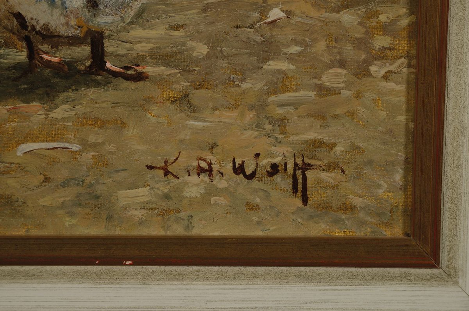 Detail b: Karl August Wolff, geb. 1938 Ludwigshafen/Rh., lebt und arbeitet in Offenbach a.d. Queich, zwei Gemälde: Gänse, ca. 30 x 40 cm und Zuchthahn ...