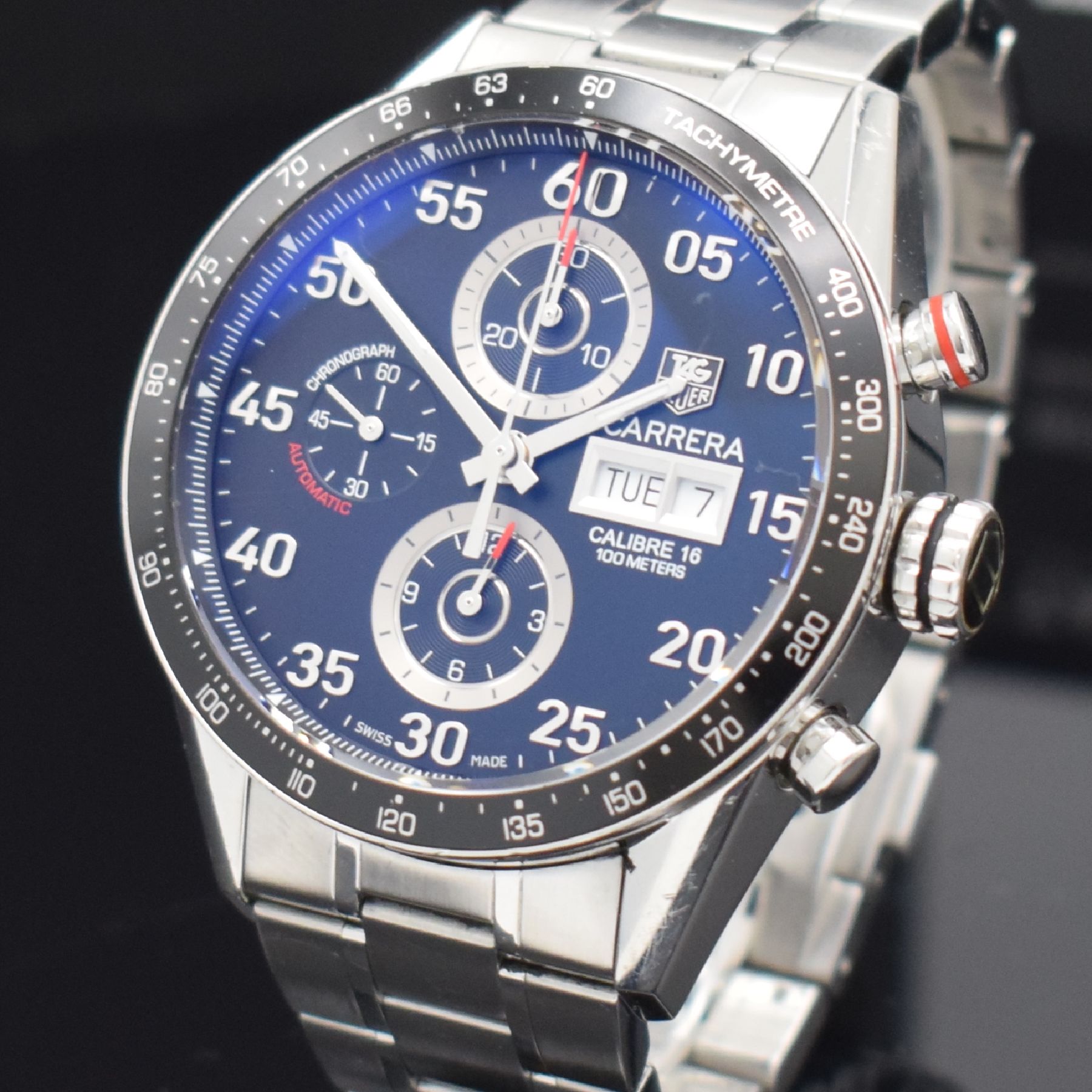 Detail a: TAG HEUER Carrera Armbandchronograph Calibre 16 Referenz CV2A10, Automatik, Edelstahlgeh. inkl. Gliederband m. Faltschl., beids. vergl., Boden ...