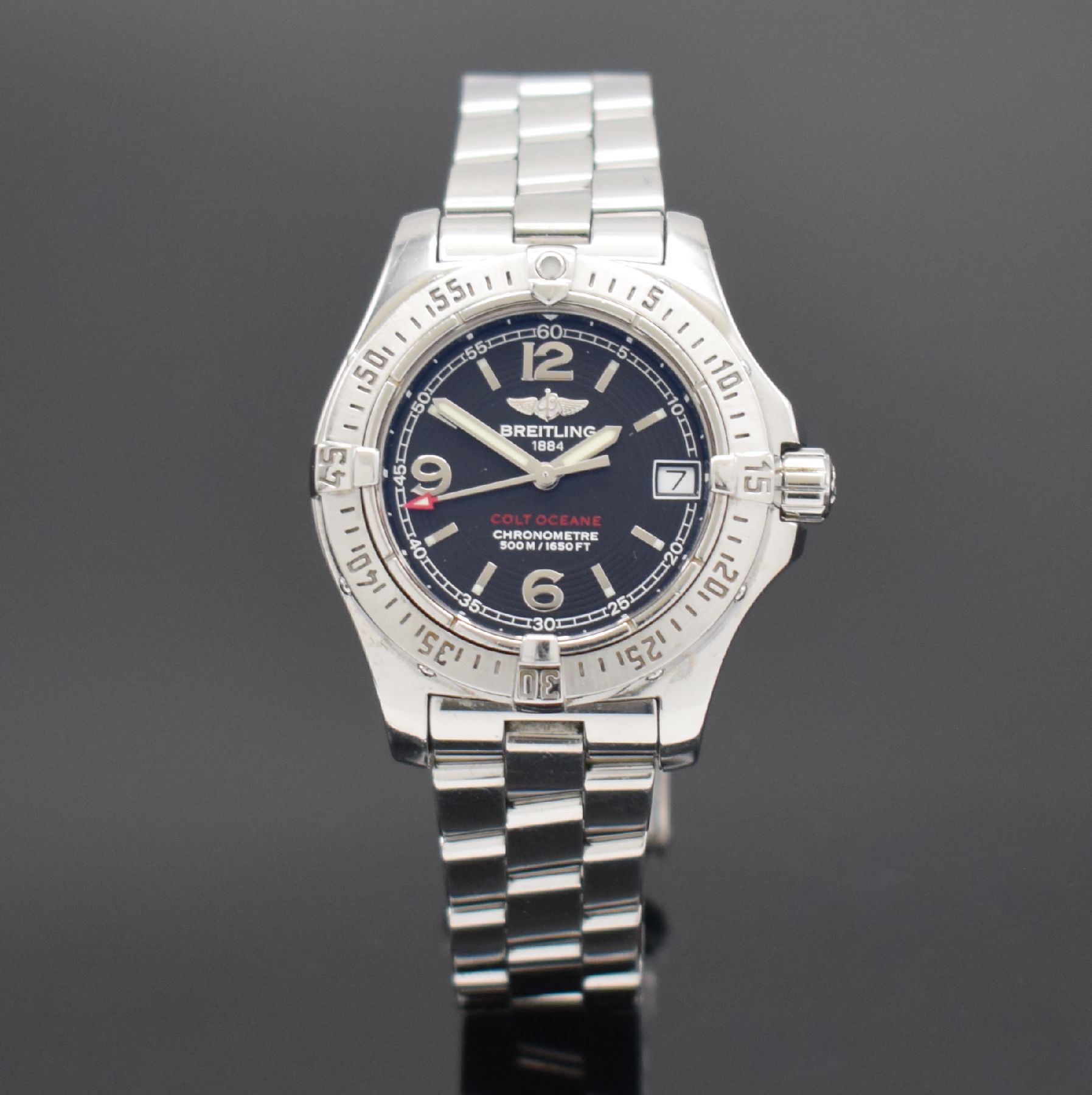 BREITLING Damenarmbanduhr Modell Colt Oceane Referenz A77380, Schweiz um 2010, Chronometer in Edelstahl inkl. Gliederband, Boden & Krone verschr., ab ...
