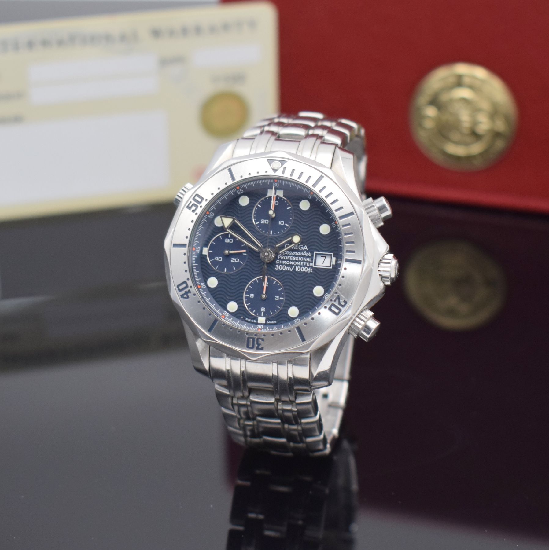 OMEGA Armbandchronograph Seamaster Professional Referenz 378.0504, Automatik, Schweiz um 1998, Chronometer in Edelstahl inkl. Gliederband m. ...