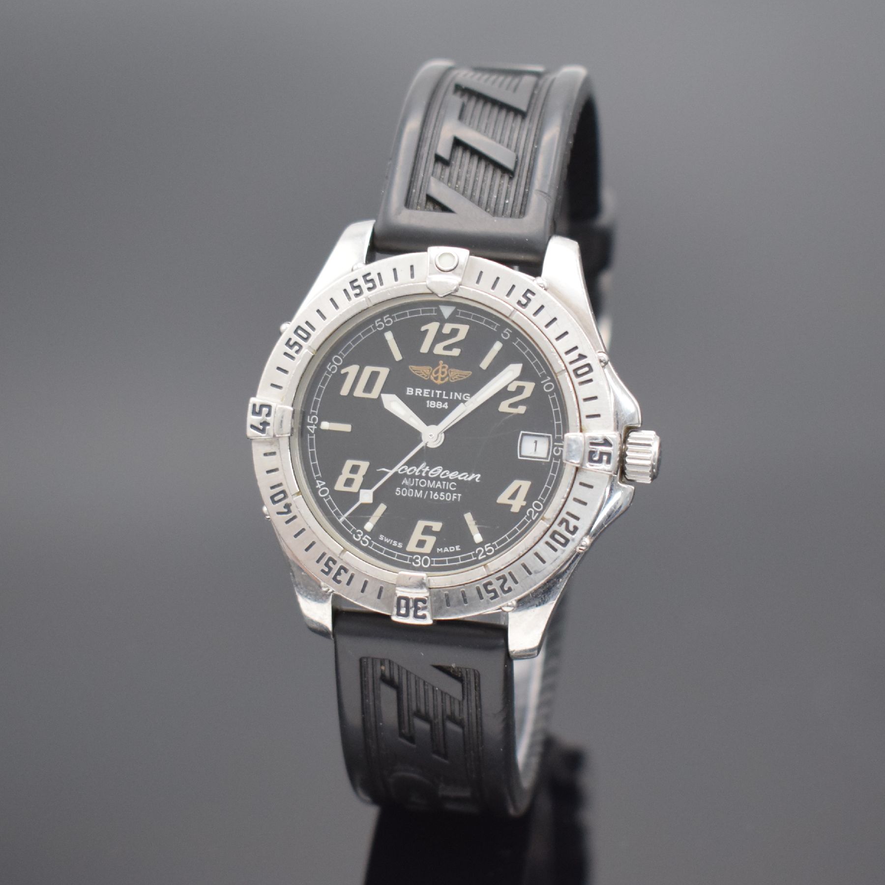 BREITLING Colt Ocean Herrenarmbanduhr in Stahl, Schweiz um 2000, Automatik, Ref. A17050, Boden & Krone verschr., orig. Kautschukband m. orig. ...