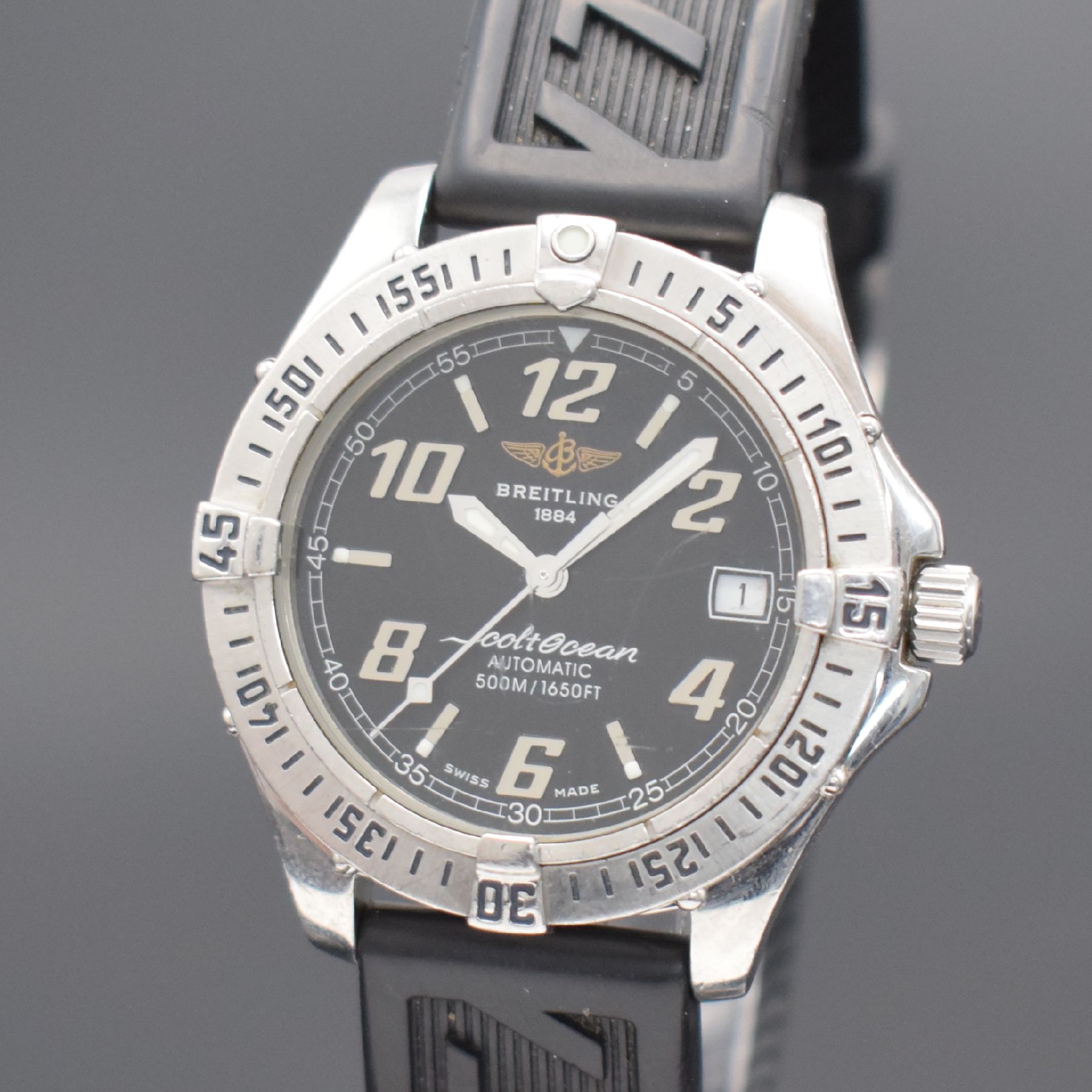 Detail a: BREITLING Colt Ocean Herrenarmbanduhr in Stahl, Schweiz um 2000, Automatik, Ref. A17050, Boden & Krone verschr., orig. Kautschukband m. orig. ...