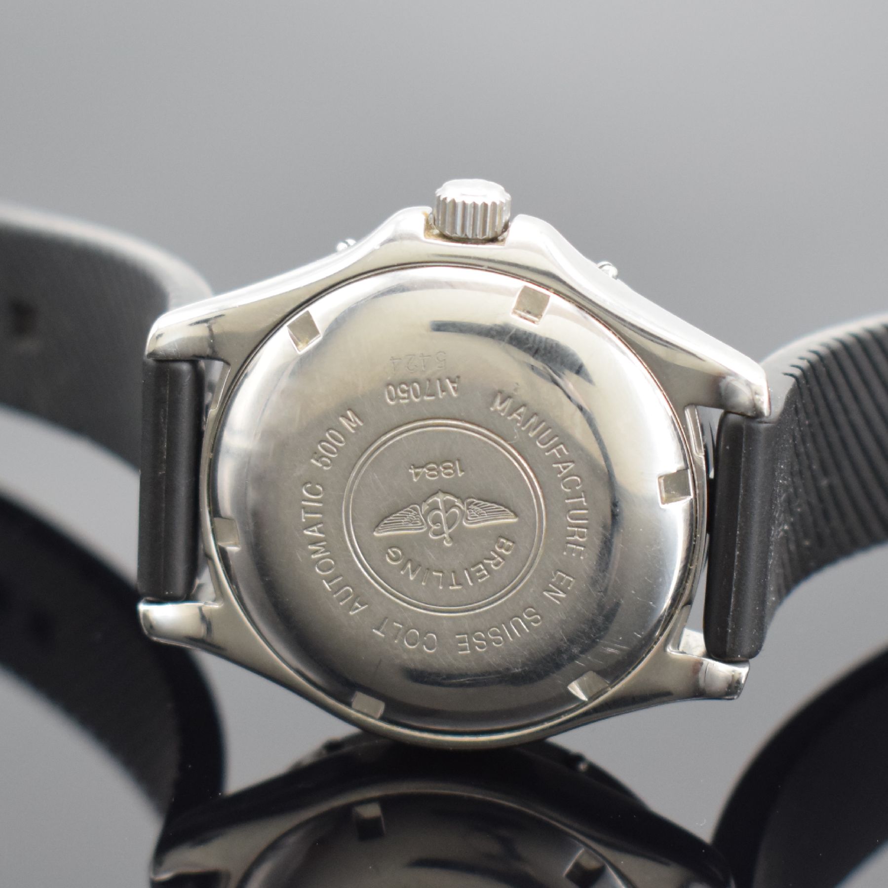 Detail e: BREITLING Colt Ocean Herrenarmbanduhr in Stahl, Schweiz um 2000, Automatik, Ref. A17050, Boden & Krone verschr., orig. Kautschukband m. orig. ...