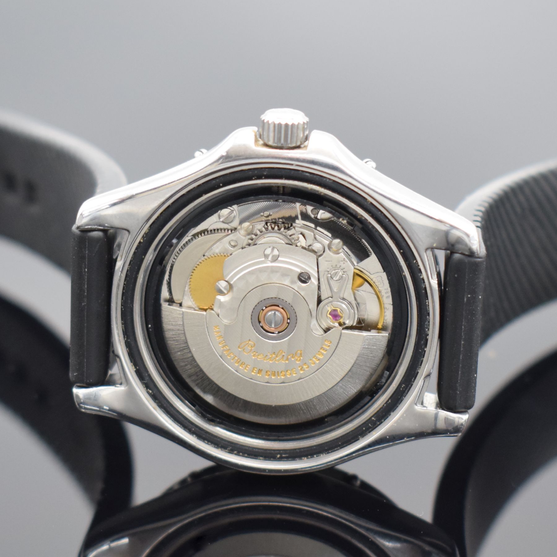 Detail f: BREITLING Colt Ocean Herrenarmbanduhr in Stahl, Schweiz um 2000, Automatik, Ref. A17050, Boden & Krone verschr., orig. Kautschukband m. orig. ...