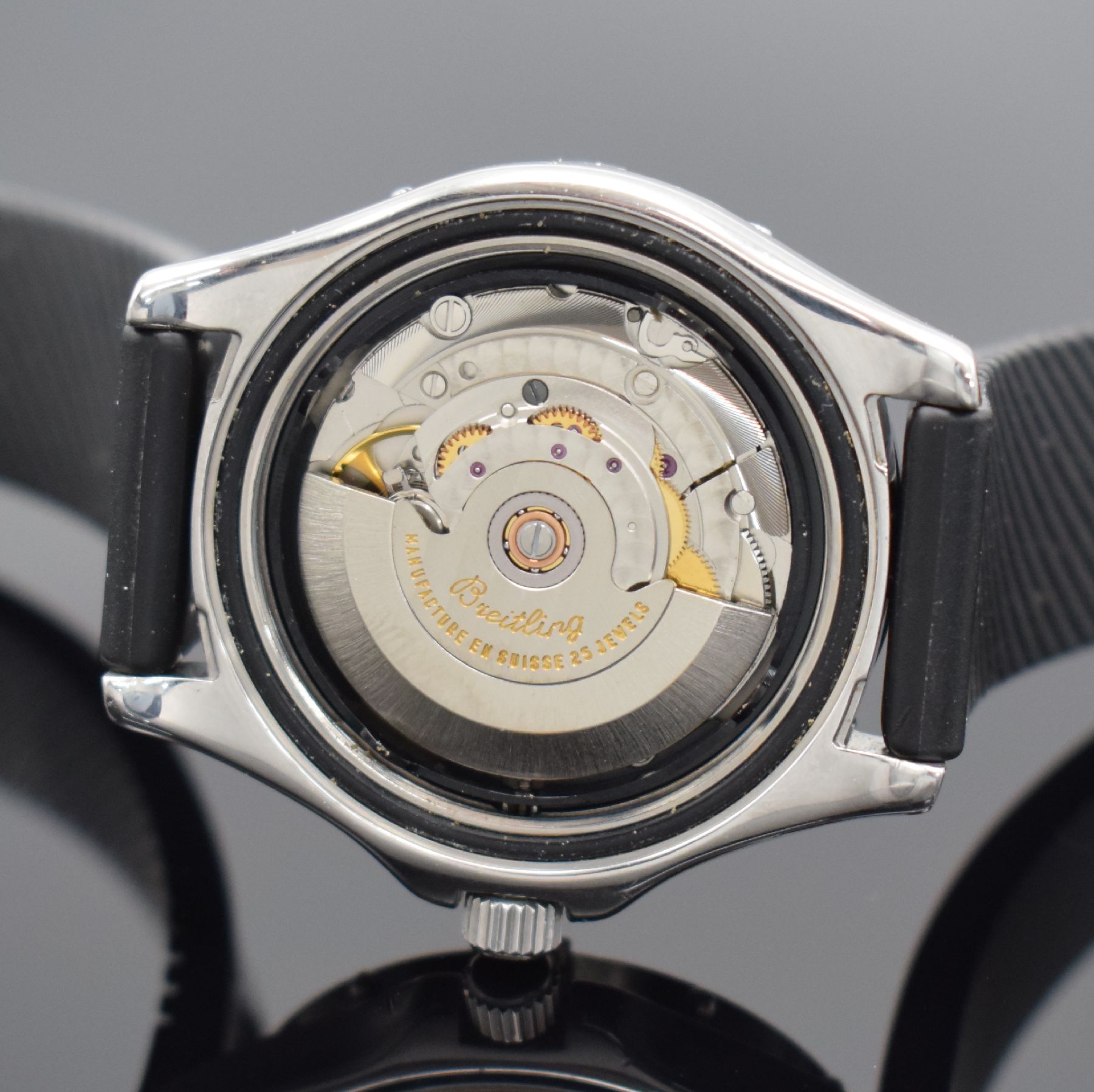 Detail g: BREITLING Colt Ocean Herrenarmbanduhr in Stahl, Schweiz um 2000, Automatik, Ref. A17050, Boden & Krone verschr., orig. Kautschukband m. orig. ...