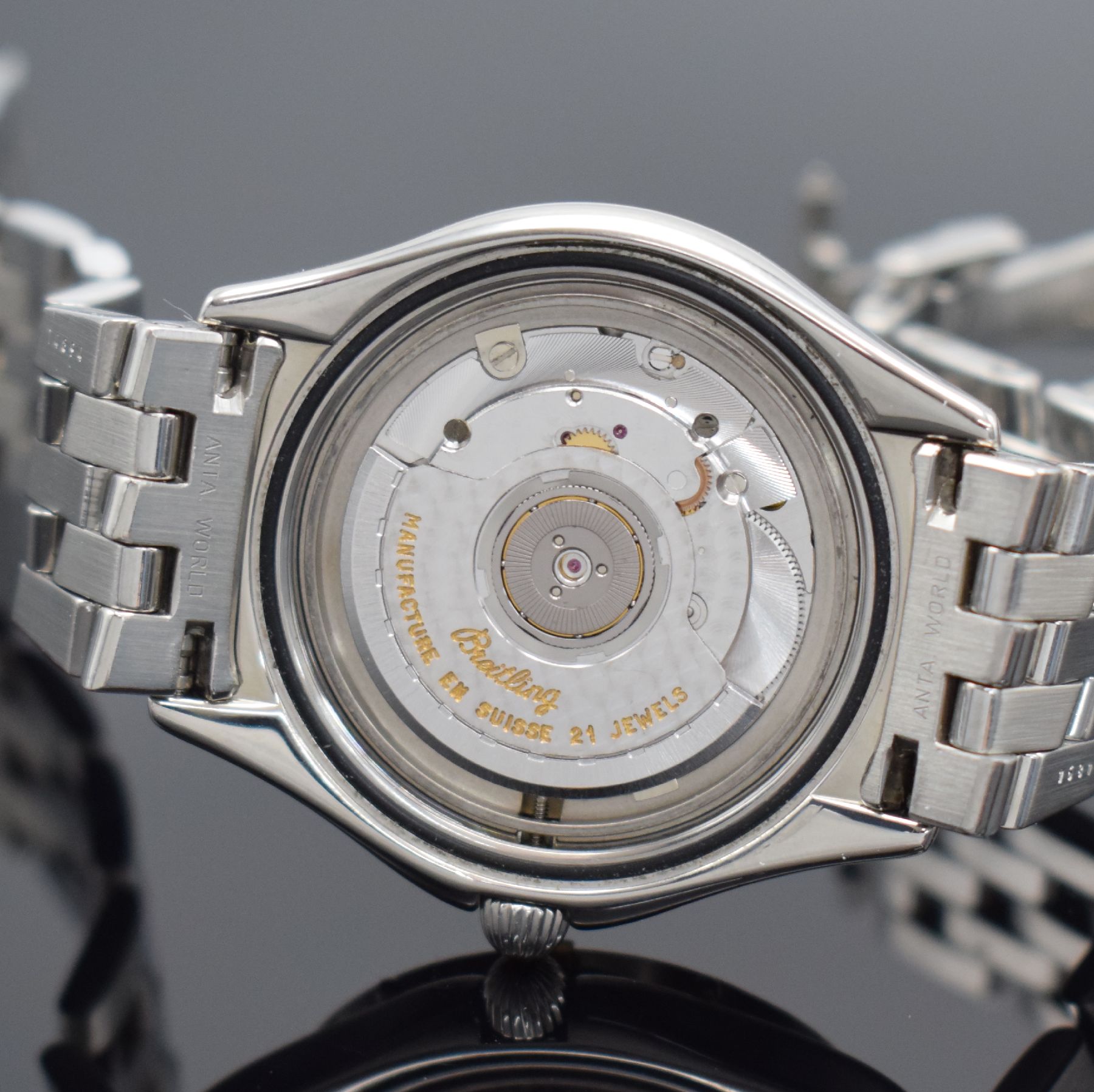 Detail f: BREITLING Antares World Herrenarmbanduhr mit 2er Zeitzone, Schweiz um 1995, Automatik, Ref. B 32047, verschr. Edelstahlgeh. inkl. Pilotband m. ...