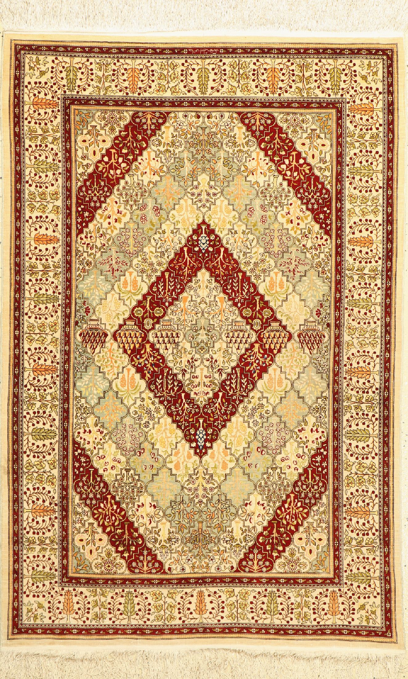 Hereke Seide fein, signiert, Türkei, ca. 60Jahre, reine Naturseide, ca. 140 x 95 cm, EHZ:2