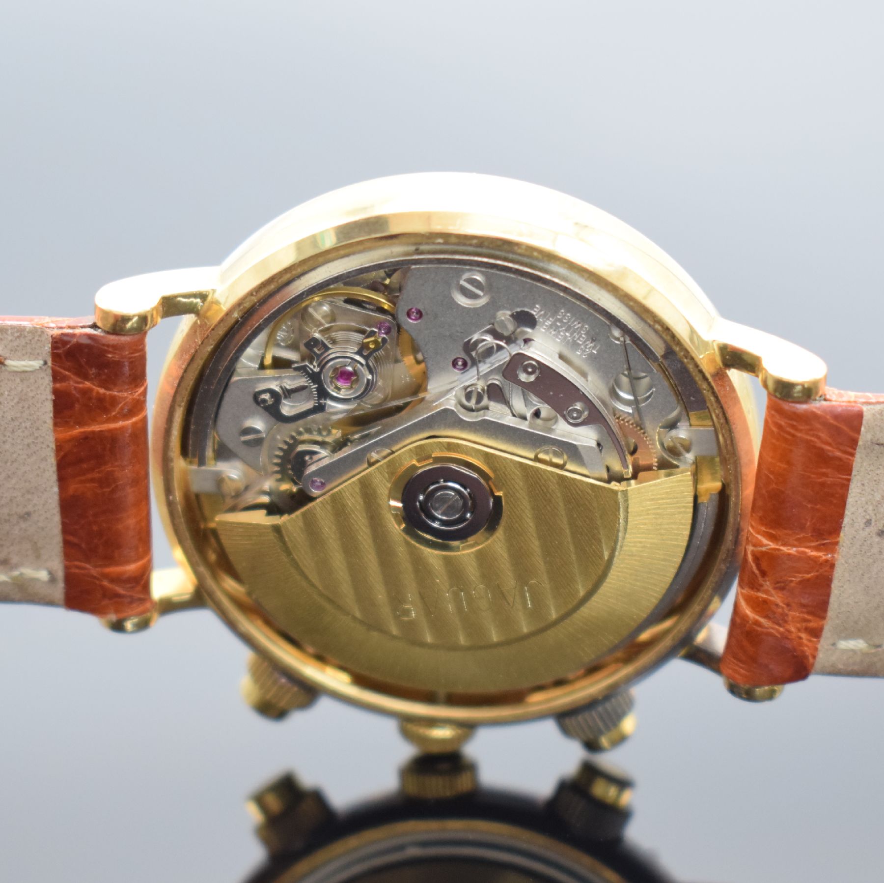 Detail g: JAGUAR Herrenchronograph in GG 750/000, Schweiz um 2000, Automatik, 2-teil. Gehäuse, Boden aufgedr., verg. Zifferbl. m. röm. Zahlen, Hilfszifferbl. ...