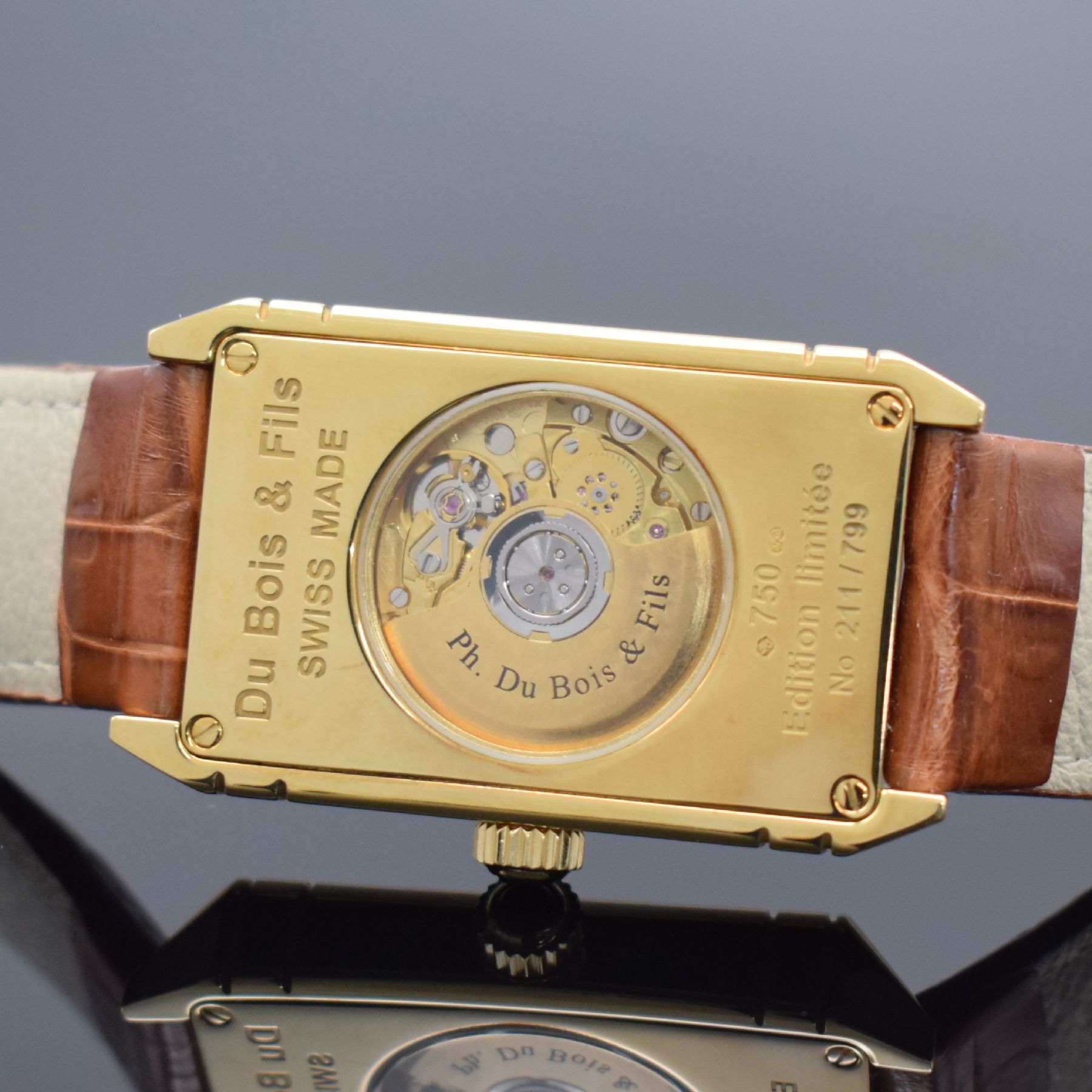 Detail e: PHILIPPE DU BOIS & FILS 1785 limitierte Herrenarmbanduhr in GG 750/000, Schweiz um 2005, Automatik, auf 799 Stück limitiertes Sondermodell, beids. ...