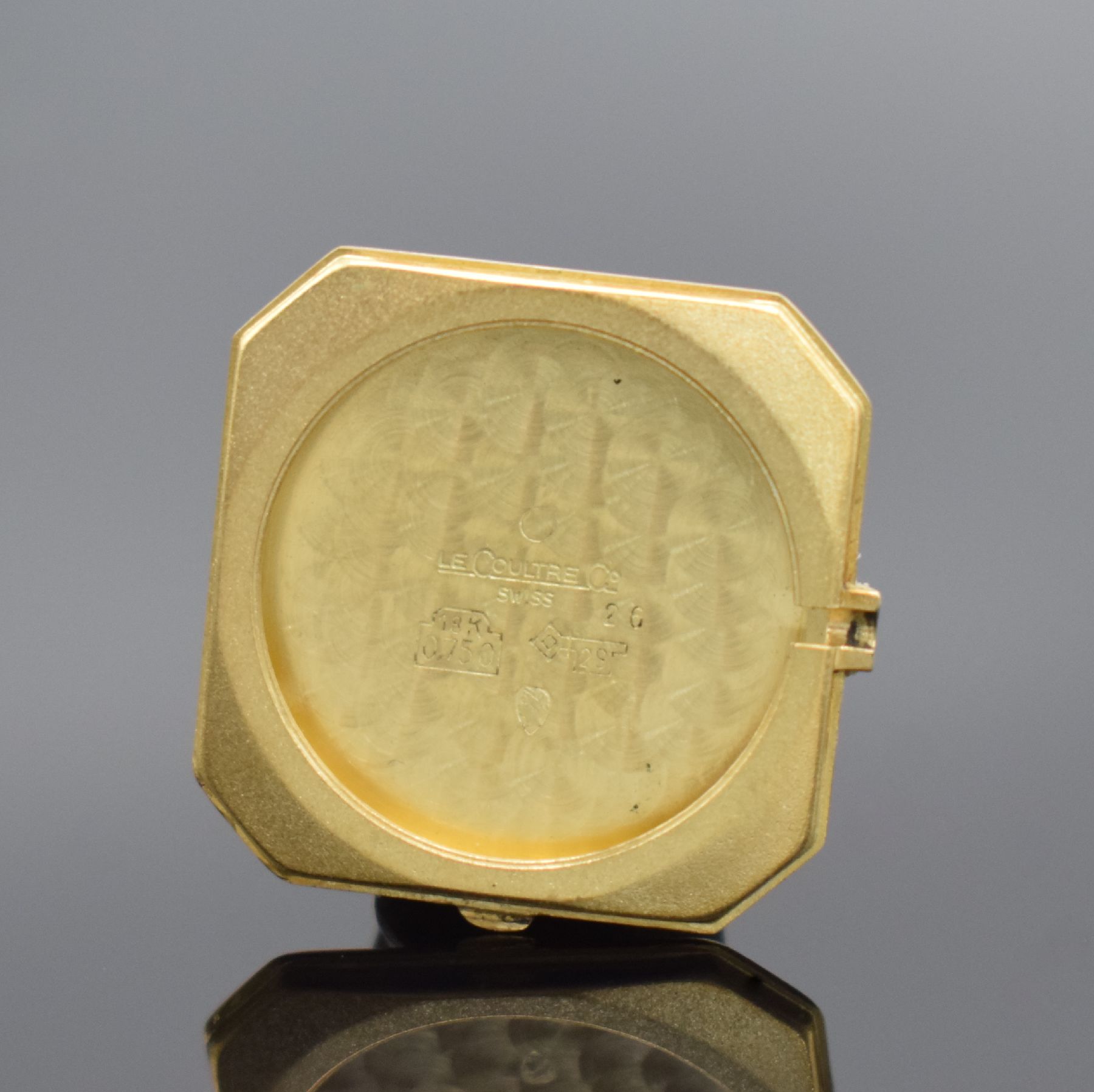 Detail f: Jaeger-LeCoultre Armbanduhr in GG 750/000, Schweiz um 1980, Handaufzug, Ref. 9112.21, 2- teil. Geh., Boden aufgedr., orig. Lederband (nicht vollst.) ...