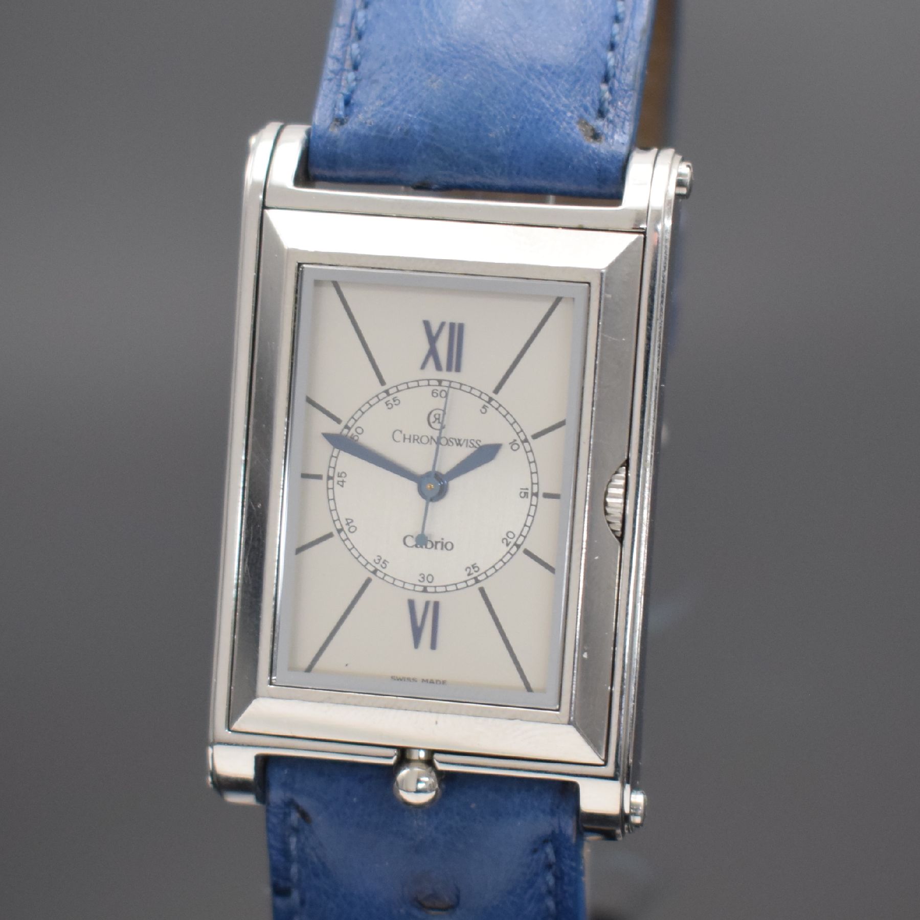 Detail a: CHRONOSWISS Cabrio Herrenarmbanduhr, Schweiz um 1995, Automatik, ausklappbares Edelst.-Wendegeh. inkl. orig. Lederband m. Dornschl., beids. vergl., ...