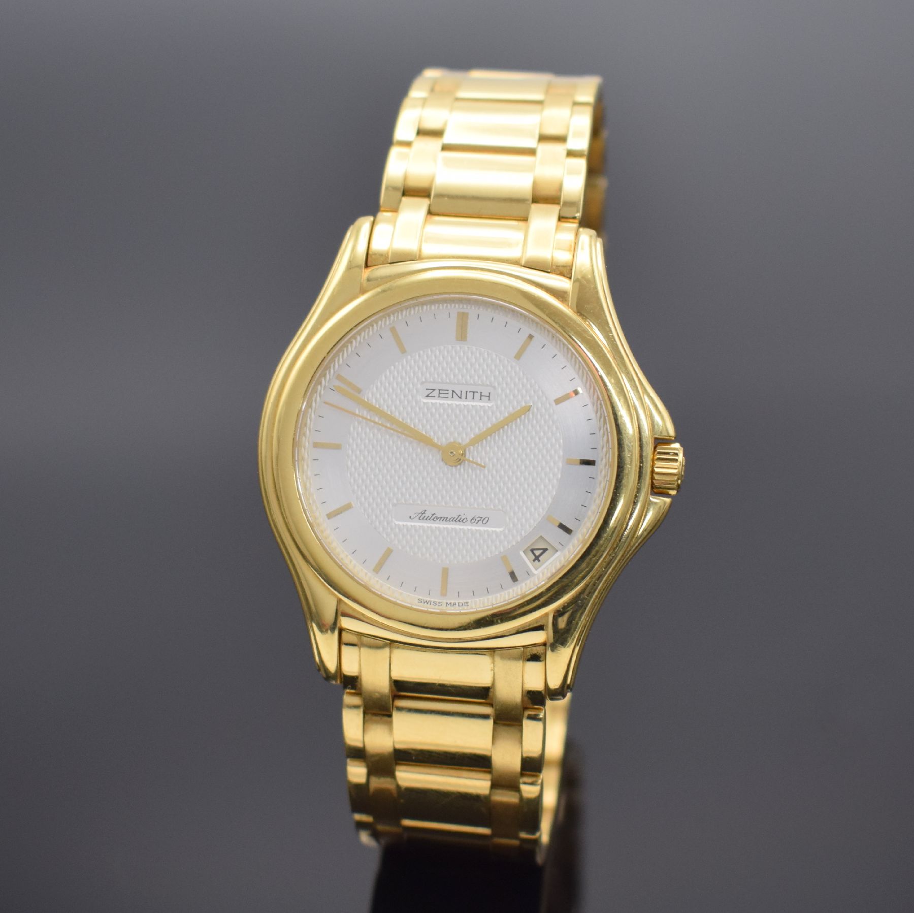 ZENITH Elite Automatik 670 Herrenarmbanduhr in GG 750/000 mit Goldband, Schweiz um 1990, Automatik, Ref. 90.00.80 670, massives Goldgeh., Boden ...