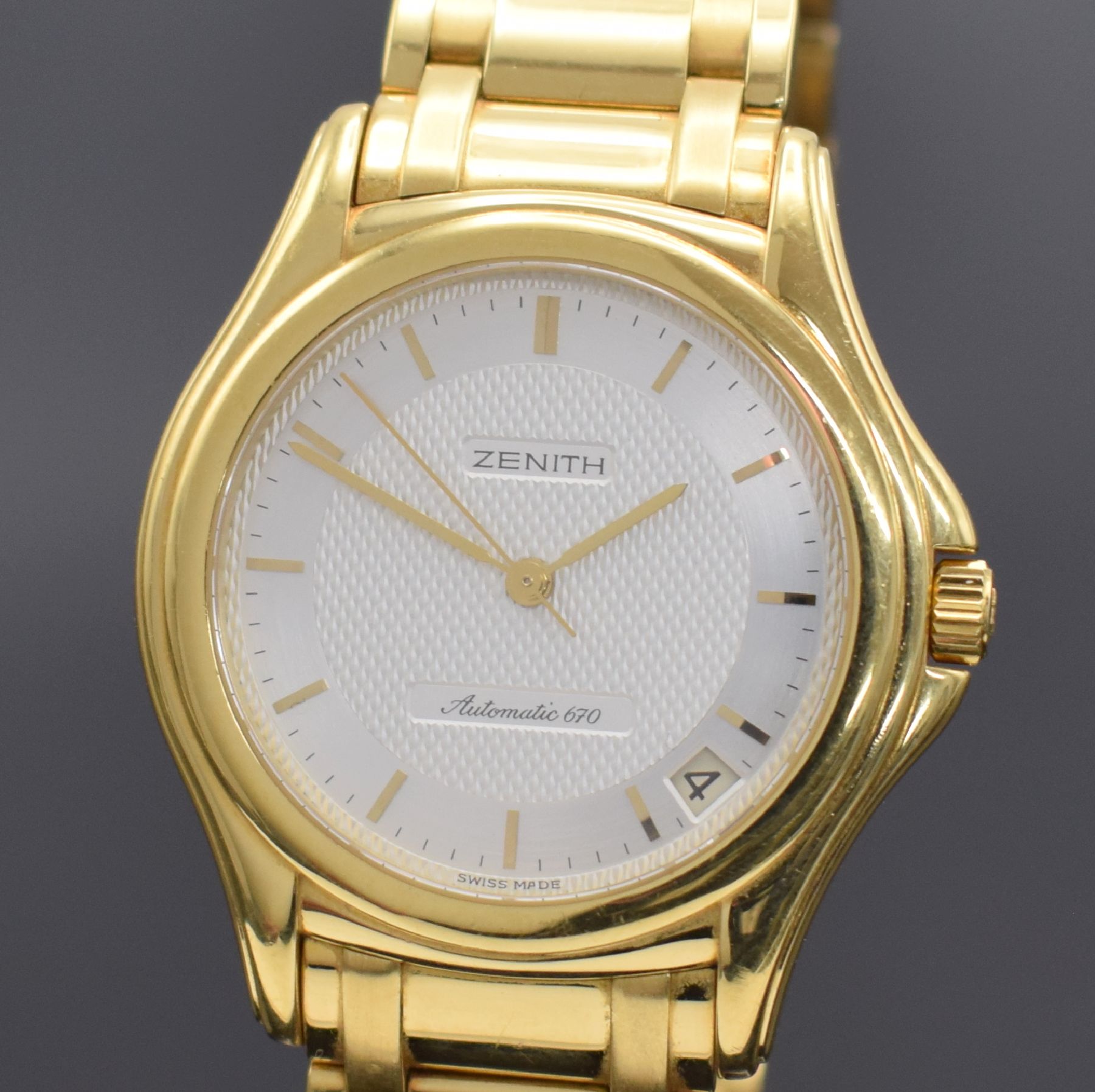 Detail a: ZENITH Elite Automatik 670 Herrenarmbanduhr in GG 750/000 mit Goldband, Schweiz um 1990, Automatik, Ref. 90.00.80 670, massives Goldgeh., Boden ...