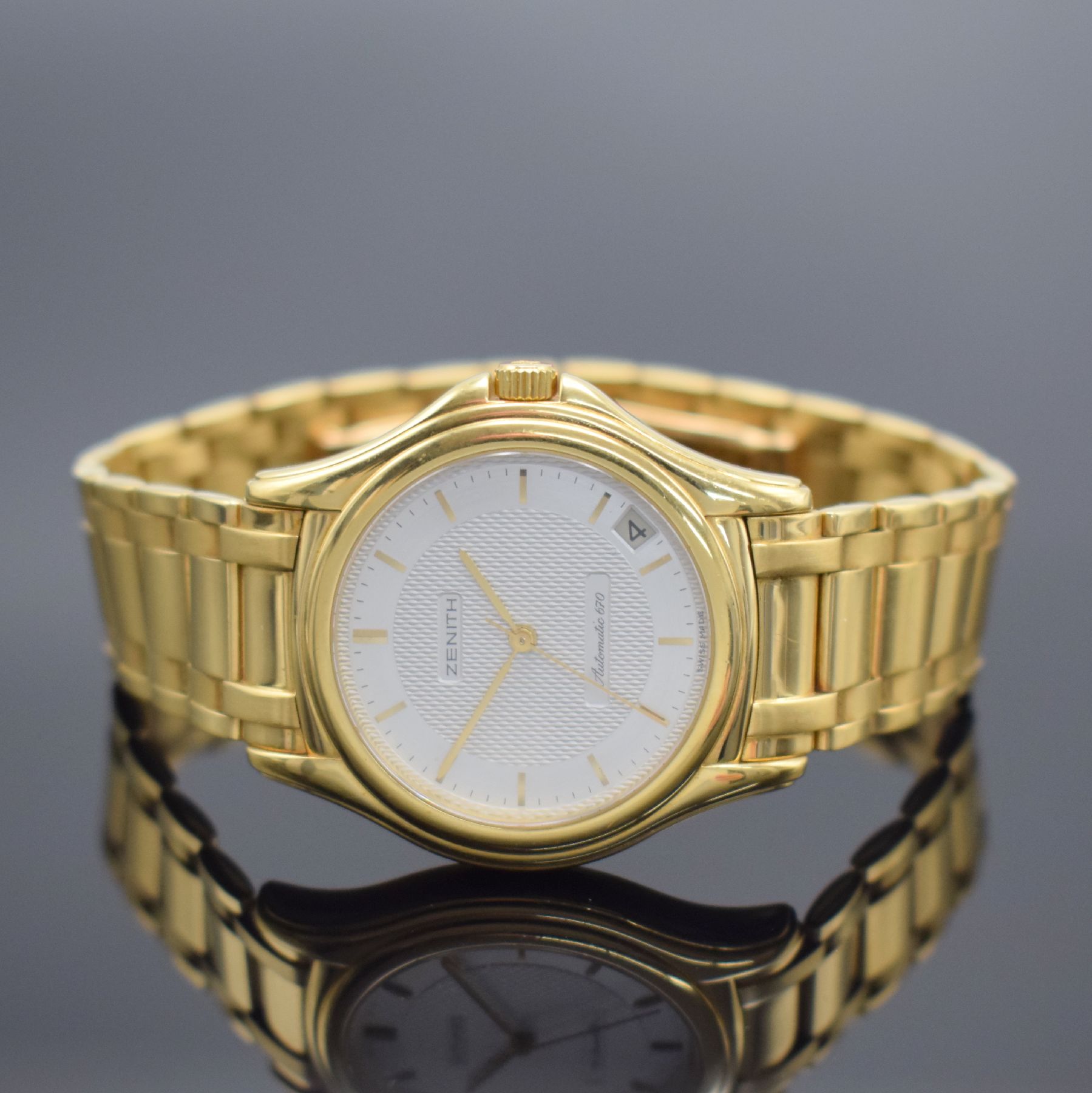 Detail b: ZENITH Elite Automatik 670 Herrenarmbanduhr in GG 750/000 mit Goldband, Schweiz um 1990, Automatik, Ref. 90.00.80 670, massives Goldgeh., Boden ...