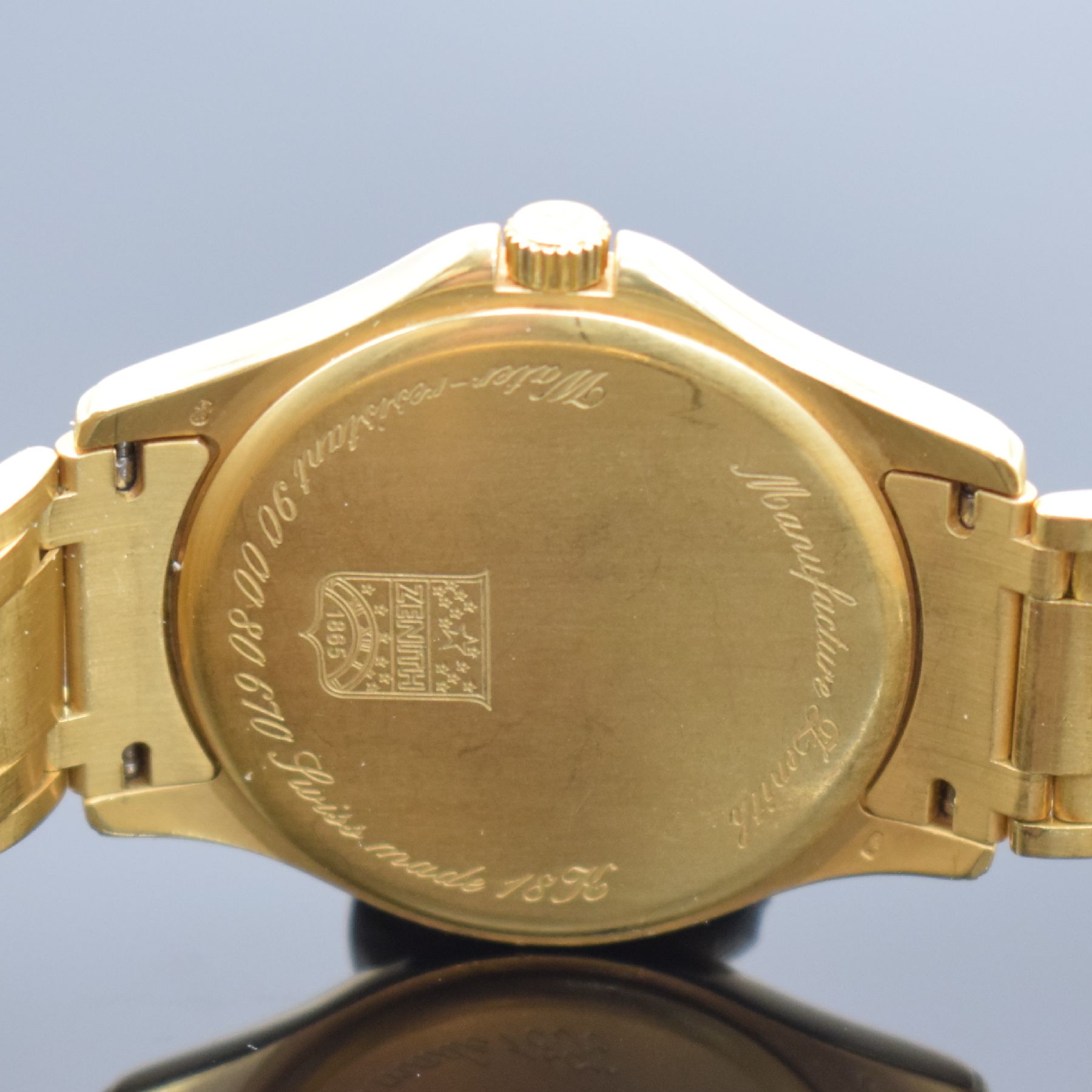 Detail f: ZENITH Elite Automatik 670 Herrenarmbanduhr in GG 750/000 mit Goldband, Schweiz um 1990, Automatik, Ref. 90.00.80 670, massives Goldgeh., Boden ...