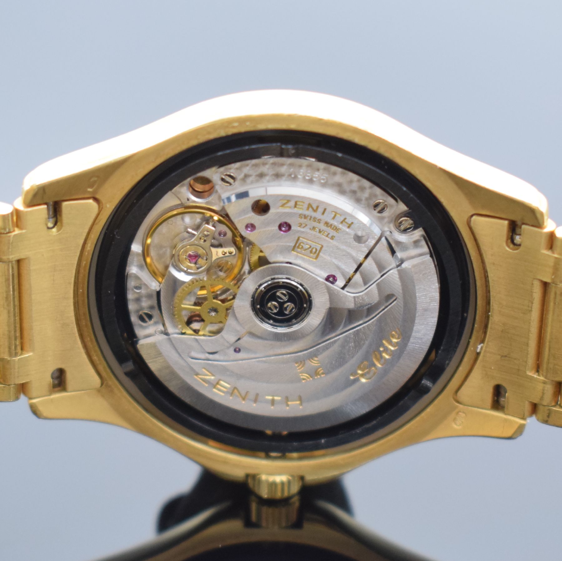 Detail h: ZENITH Elite Automatik 670 Herrenarmbanduhr in GG 750/000 mit Goldband, Schweiz um 1990, Automatik, Ref. 90.00.80 670, massives Goldgeh., Boden ...