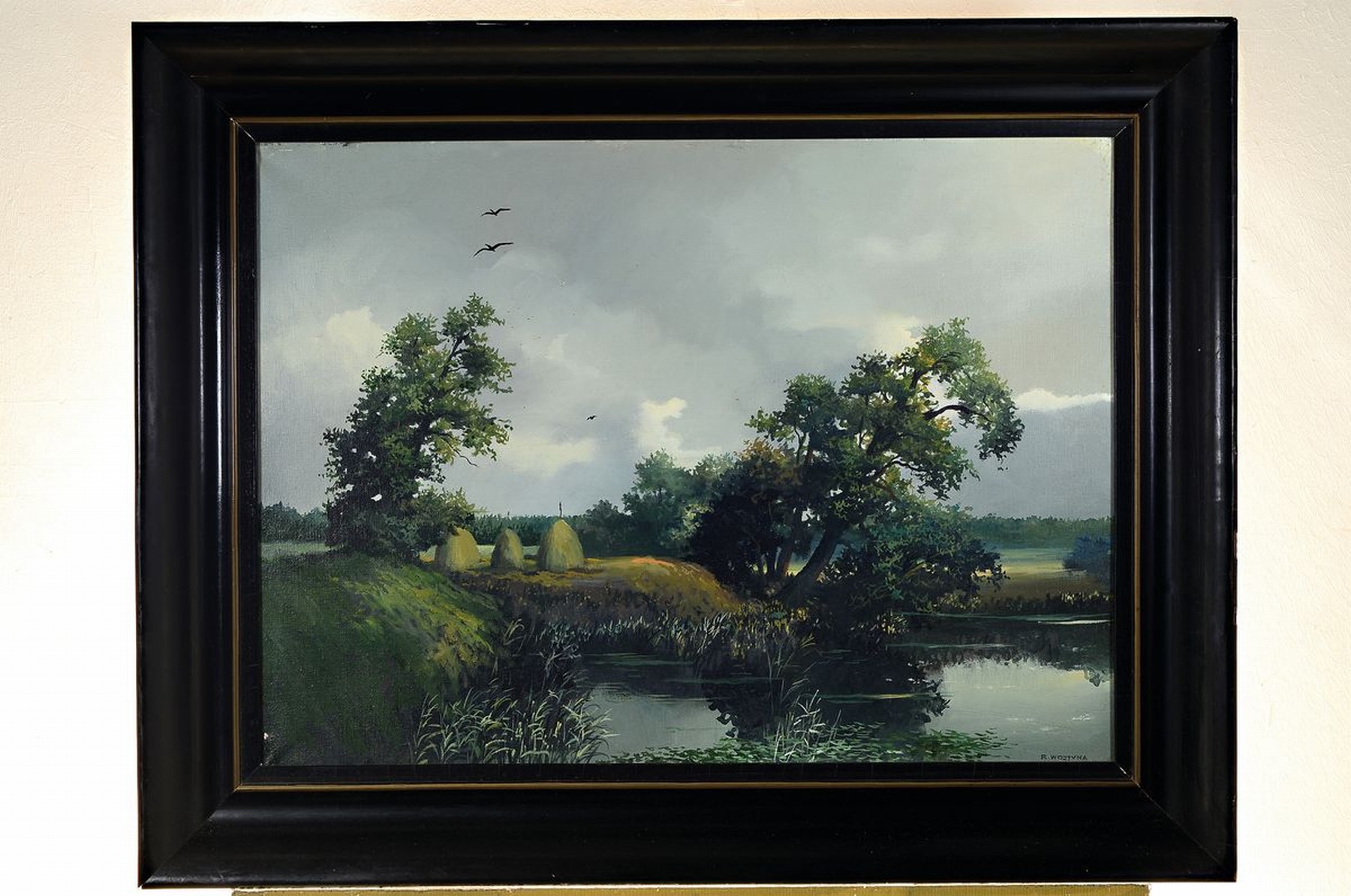 Detail k: Ryszard Woityna, 1926 Warschau - 1990, Studium an der Staatlichen Hochschule für Bildende Künste Warschau, Teich- u. Erntelandschaft, wohl ...
