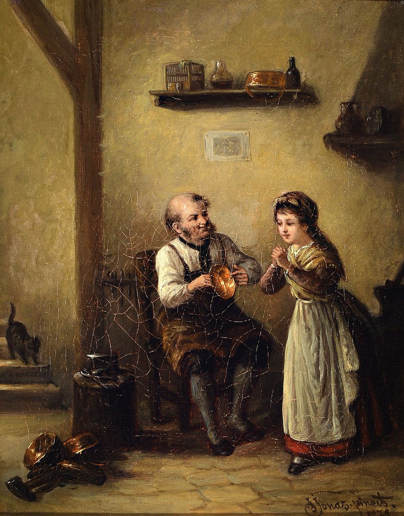 Detail c: Zwei Niederländische Traditionalisten, Ende 19. Jh., Zwei Genreszenen: a. beim Schuhmacher, rechts unten signiert, min. Lwd. -Schaden; b. beim ...