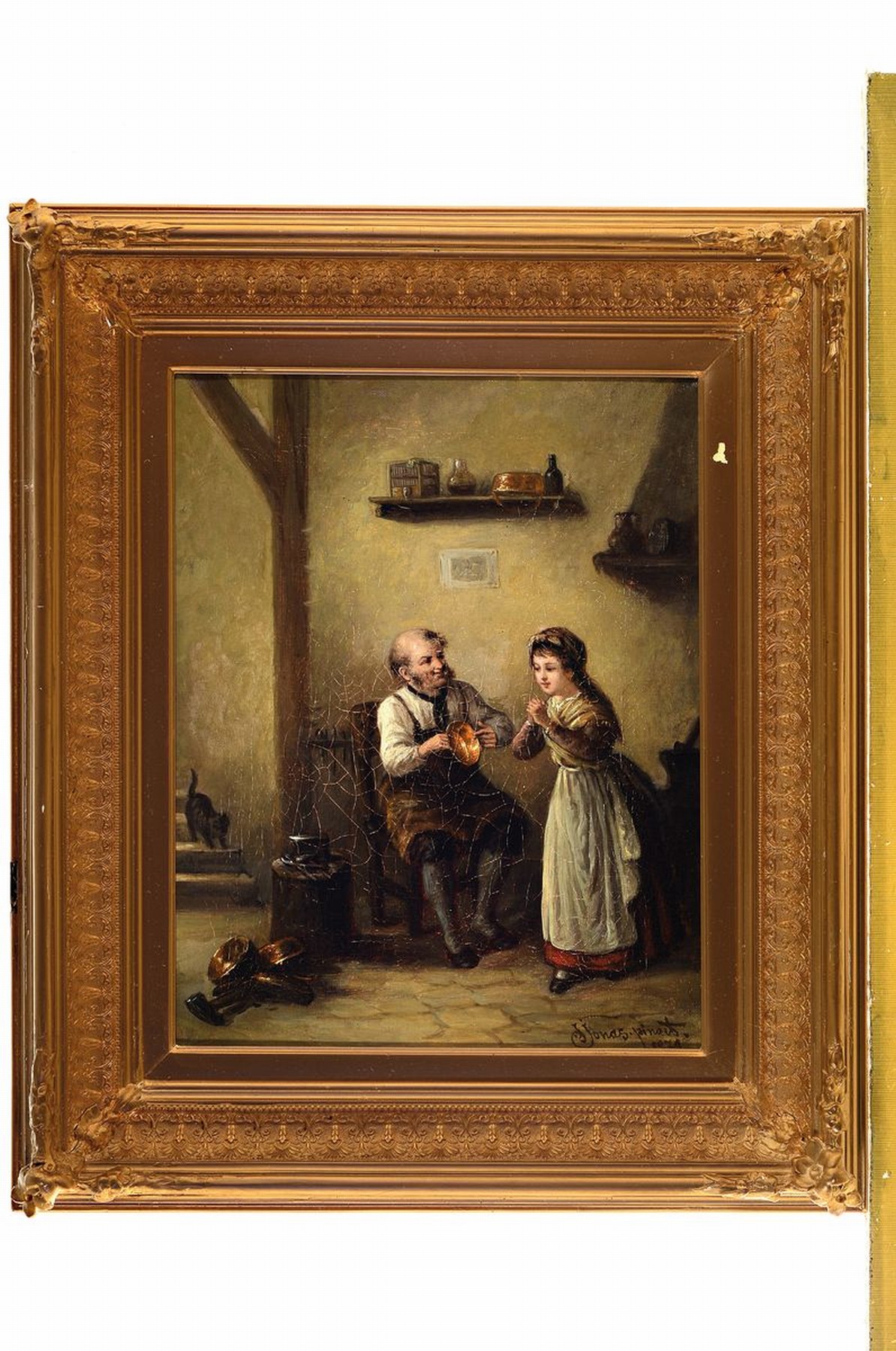 Detail n: Zwei Niederländische Traditionalisten, Ende 19. Jh., Zwei Genreszenen: a. beim Schuhmacher, rechts unten signiert, min. Lwd. -Schaden; b. beim ...