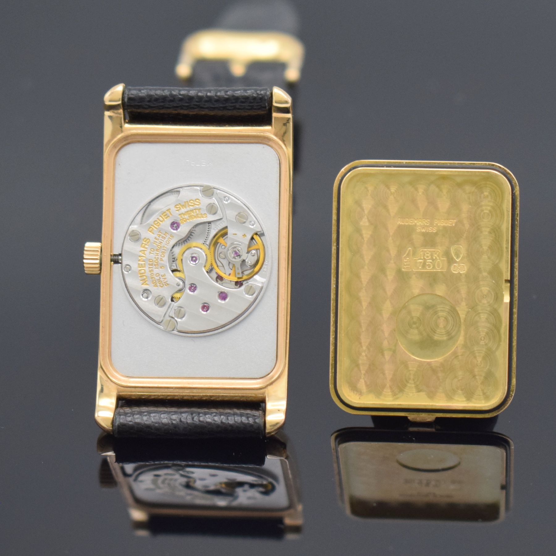 Detail i: AUDEMARS PIGUET Armbanduhr in RoséG 750/000, Schweiz um 1995, Handaufzug, Boden aufgedr., neutr. Lederband m. orig. RoséG 750/000 Dornschl., neutr. ...