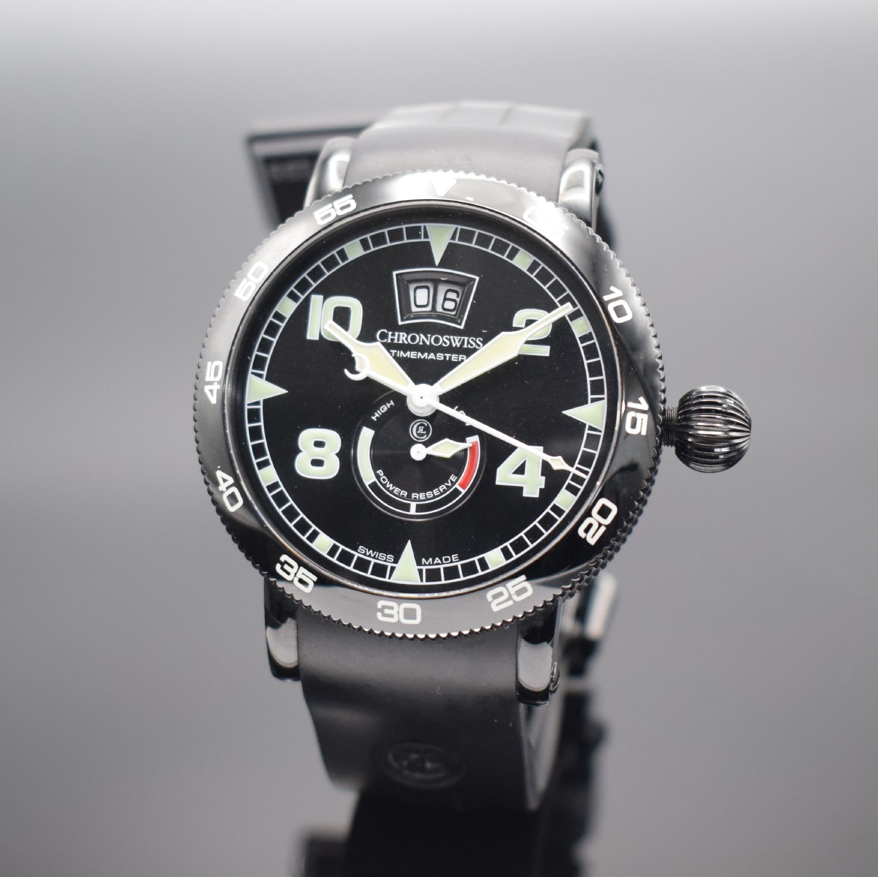 CHRONOSWISS Timemaster Herrenarmbanduhr, Schweiz um 2020, Automatik, Ref. CH 3535.1, DLC beschichtetes Edelstahlgeh. inkl. orig. Kautschukband m. ...