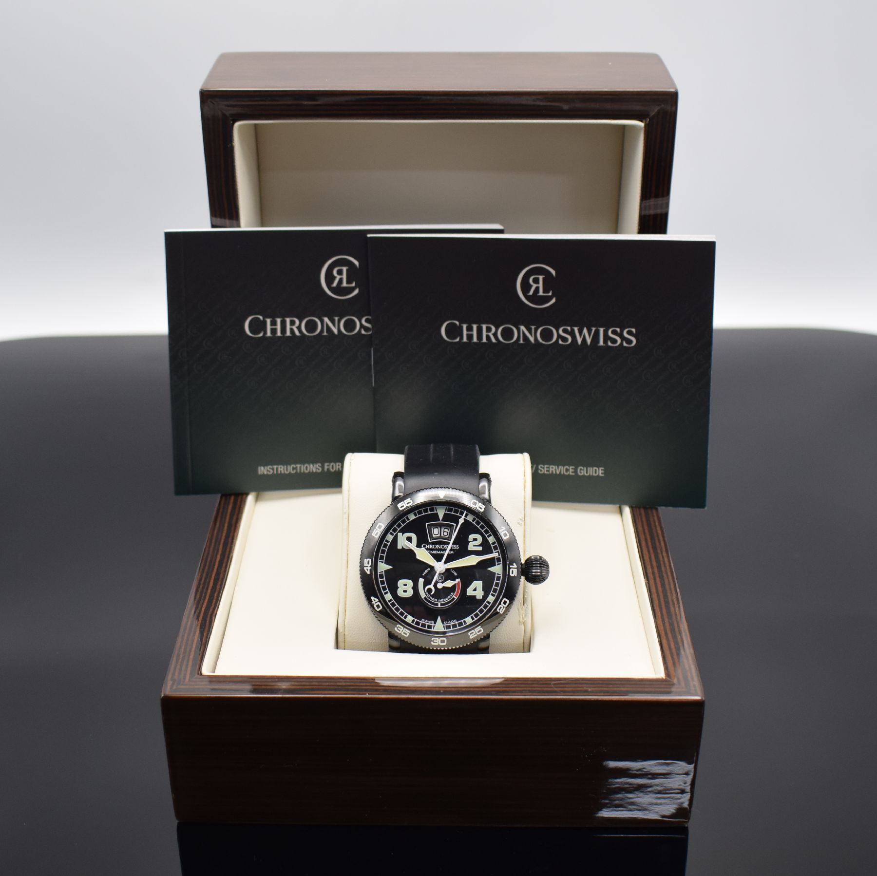 Detail e: CHRONOSWISS Timemaster Herrenarmbanduhr, Schweiz um 2020, Automatik, Ref. CH 3535.1, DLC beschichtetes Edelstahlgeh. inkl. orig. Kautschukband m. ...