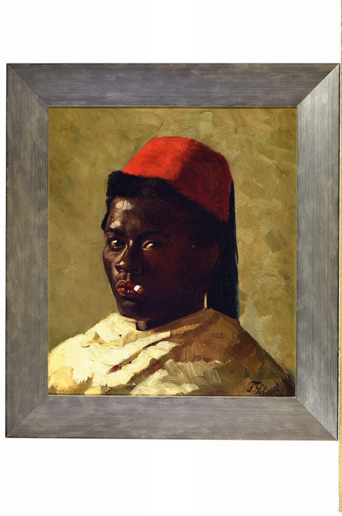Detail k: Fritz Schnitzler, 1951-1920 Tönisheide, Porträt eines rauchenden Afrikaners mit Fes, Öl/Holz, rechts unten signiert, ca. 45x40cm, R. ca. 56x51cm