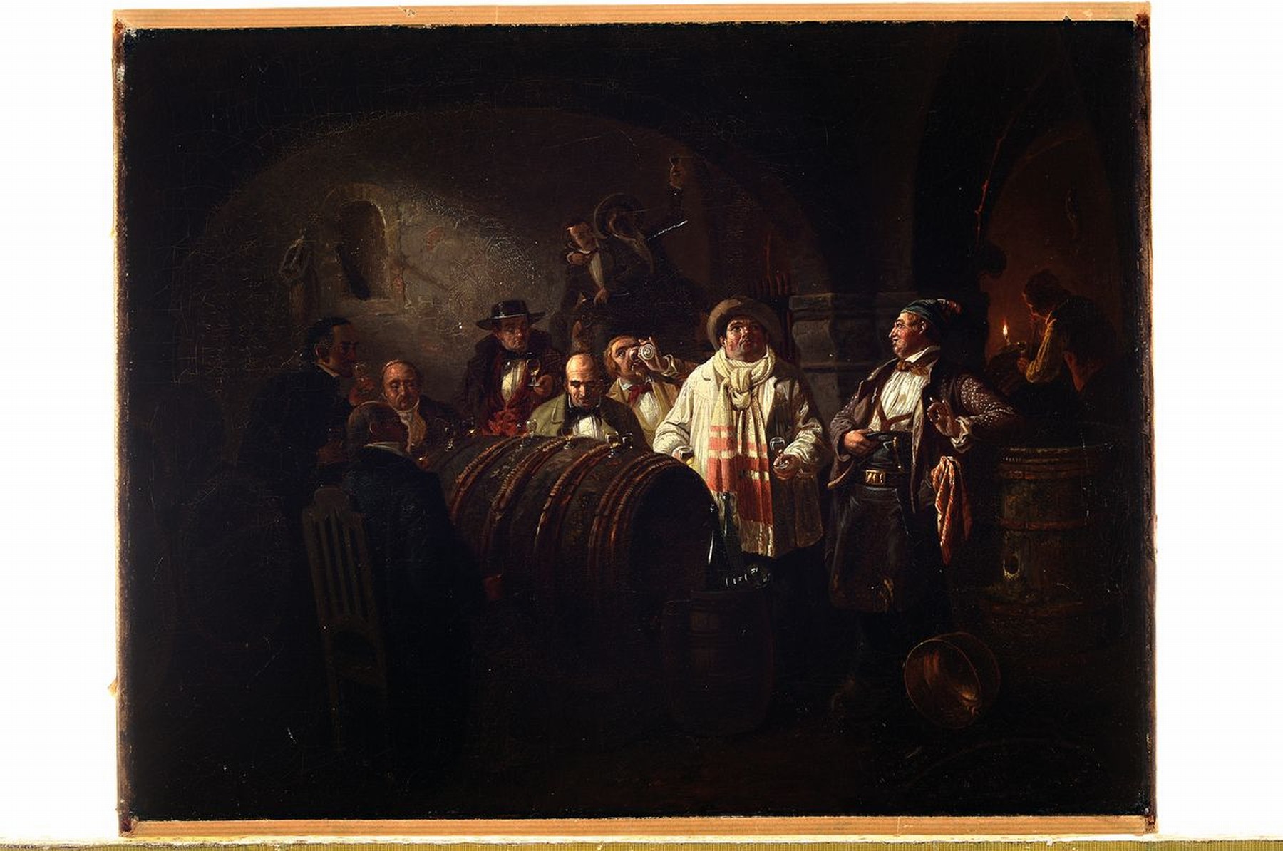 Detail k: Unbekannter Künstler in der Nachfolge Johann Peter Hasenclevers, 19.Jh., Weinprobe, Herrengruppe aus fein differenzierten Charakteren, detaillierte ...