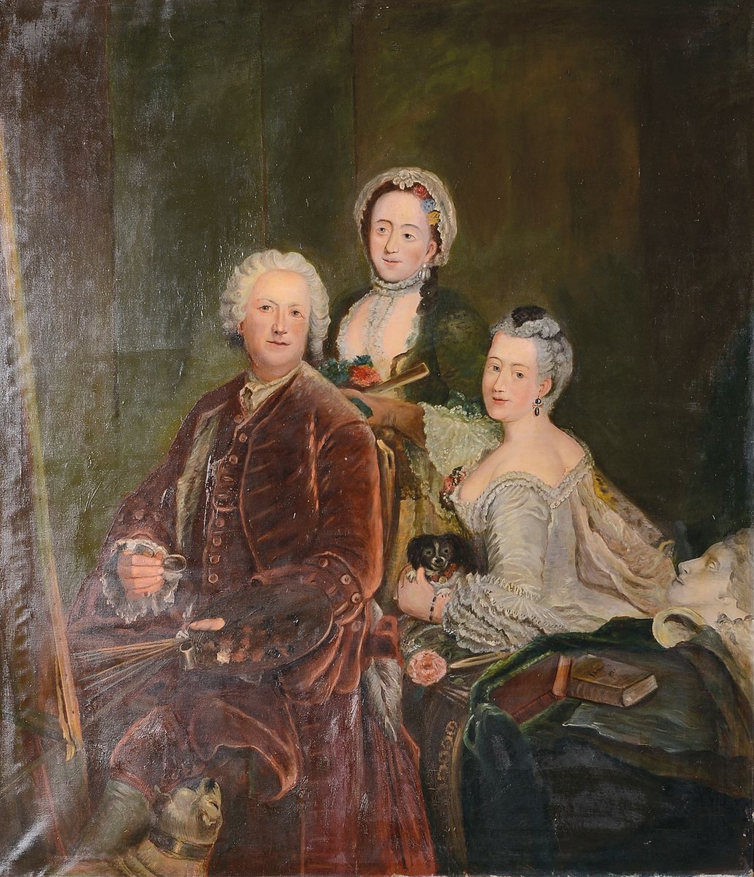 Unbekannter Kopist, 2.H.19.Jh., Kopie nach Antoine Pesnes (1683-1757) Selbstporträt mit Familie (1754), heute in der Gemäldegalerie Berlin, ...