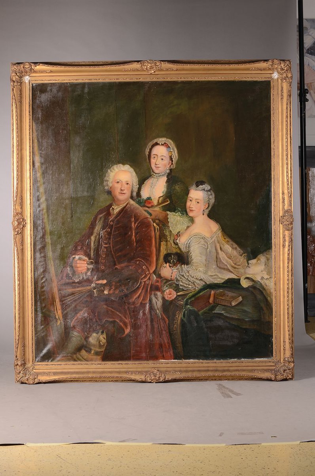 Detail k: Unbekannter Kopist, 2.H.19.Jh., Kopie nach Antoine Pesnes (1683-1757) Selbstporträt mit Familie (1754), heute in der Gemäldegalerie Berlin, ...