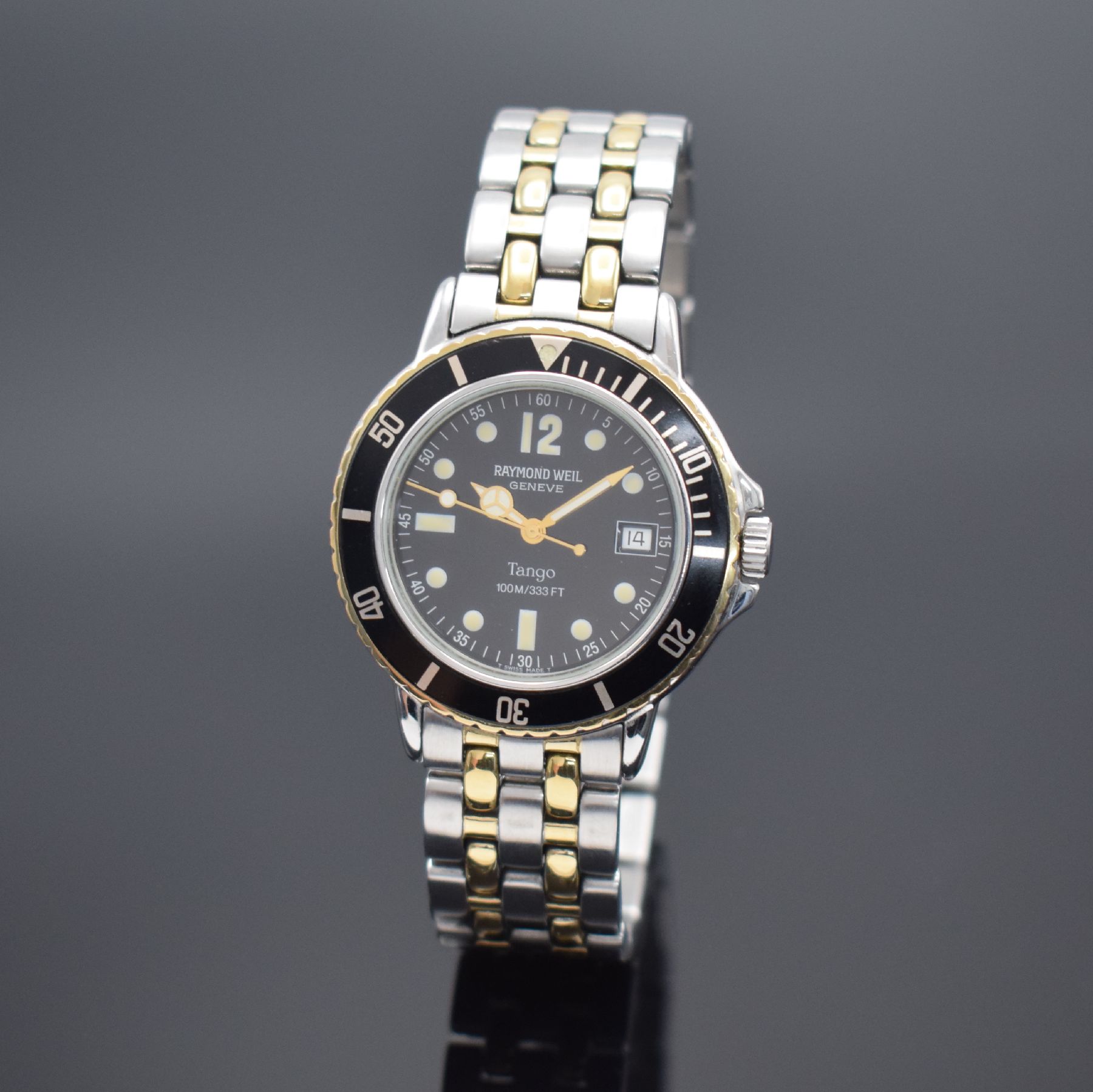 RAYMOND WEIL Tango Armbanduhr, Schweiz um 2008, quarz, Edelstahlgeh. inkl. Gliederband m. dopp. Faltschl. teils verg., Boden & Krone verschr., eins. ...